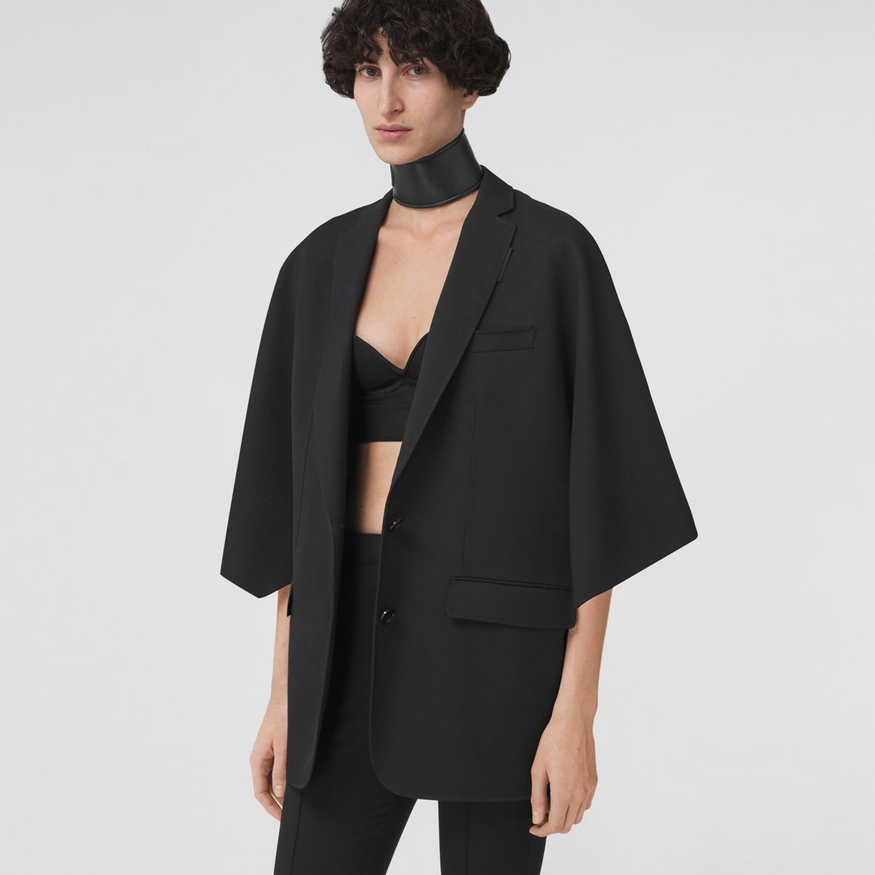 Cape Sleeve Grain de Poudre Wool Tailored Jacket - 5