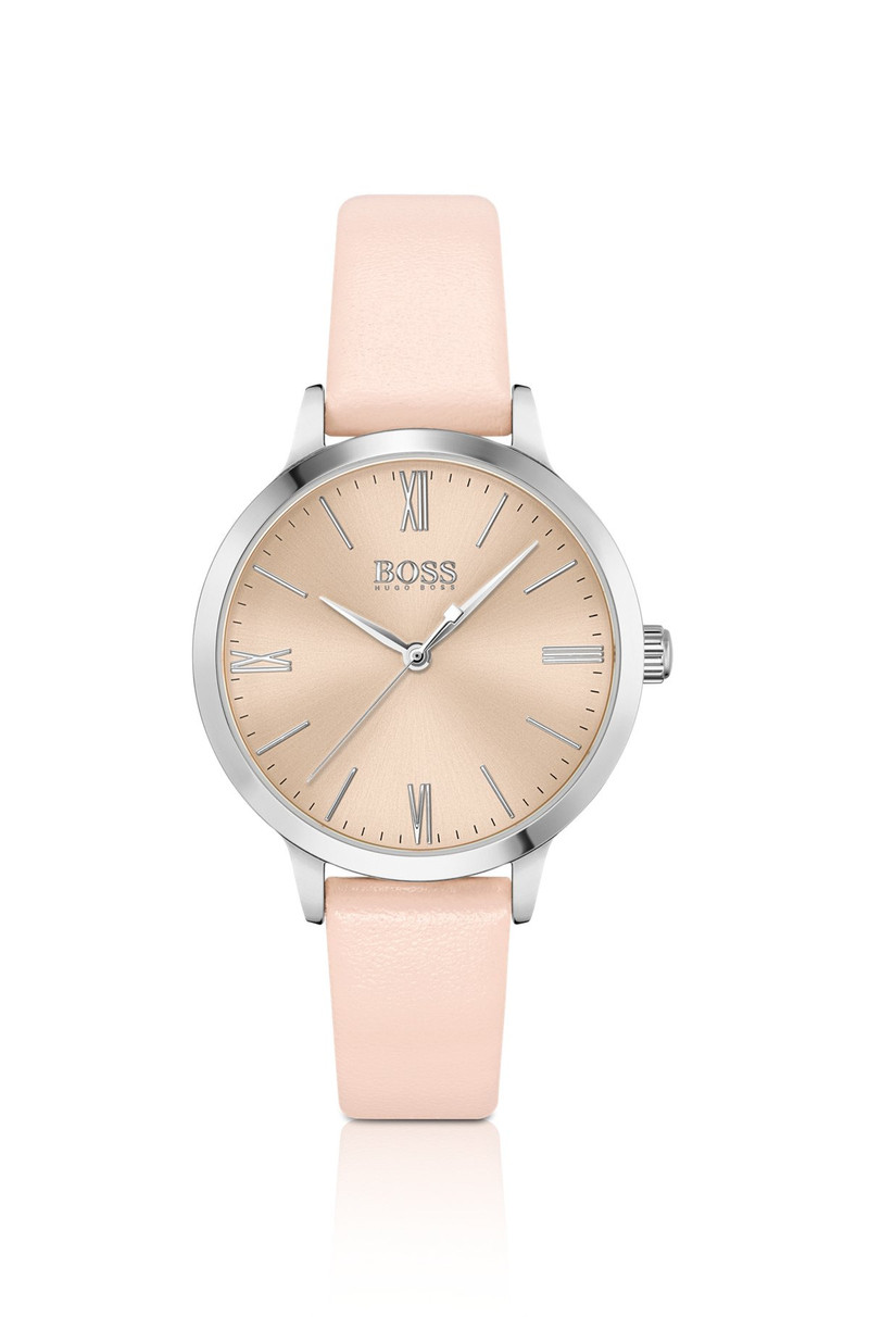 LEATHER-STRAP WATCH WITH GOLD-TONE BRUSHED DIAL 1