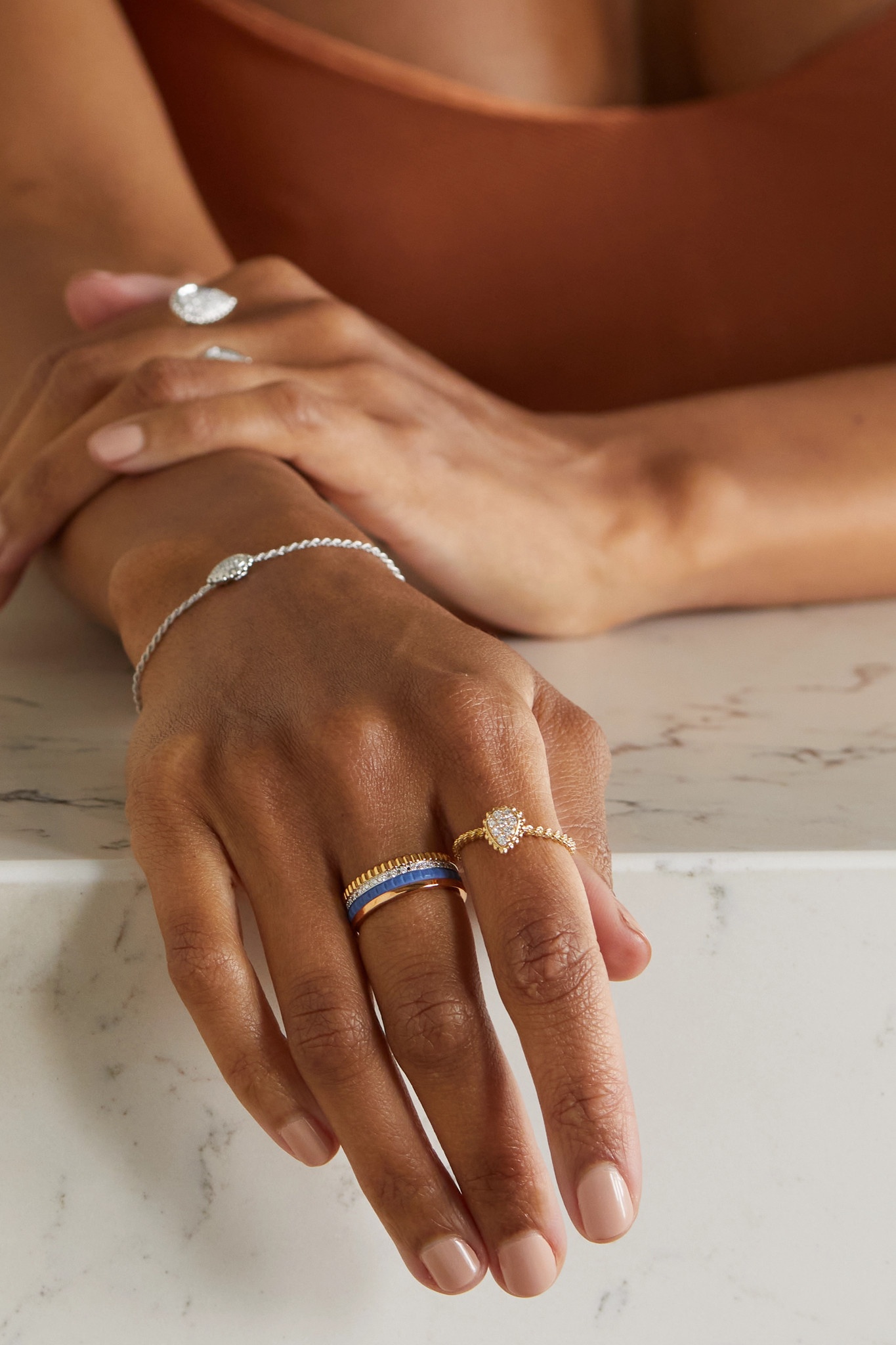 Quatre Blue Edition Small 18-karat yellow, white and rose gold, ceramic and diamond ring - 2