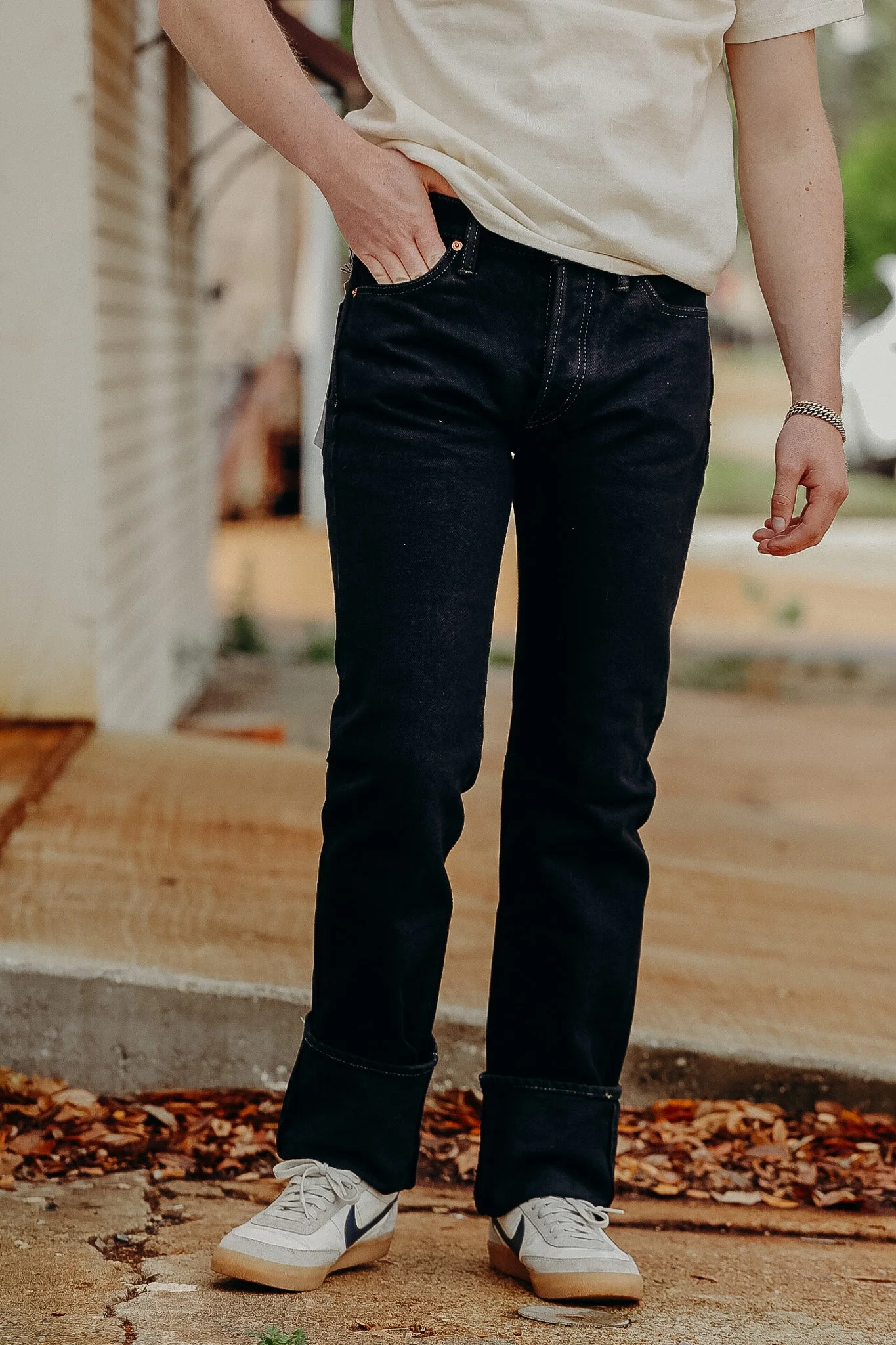 21OZ SELVEDGE DENIM SLIM STRAIGHT CUT JEANS - INDIGO OVERDYED BLACK IH-666S-21OD - 1