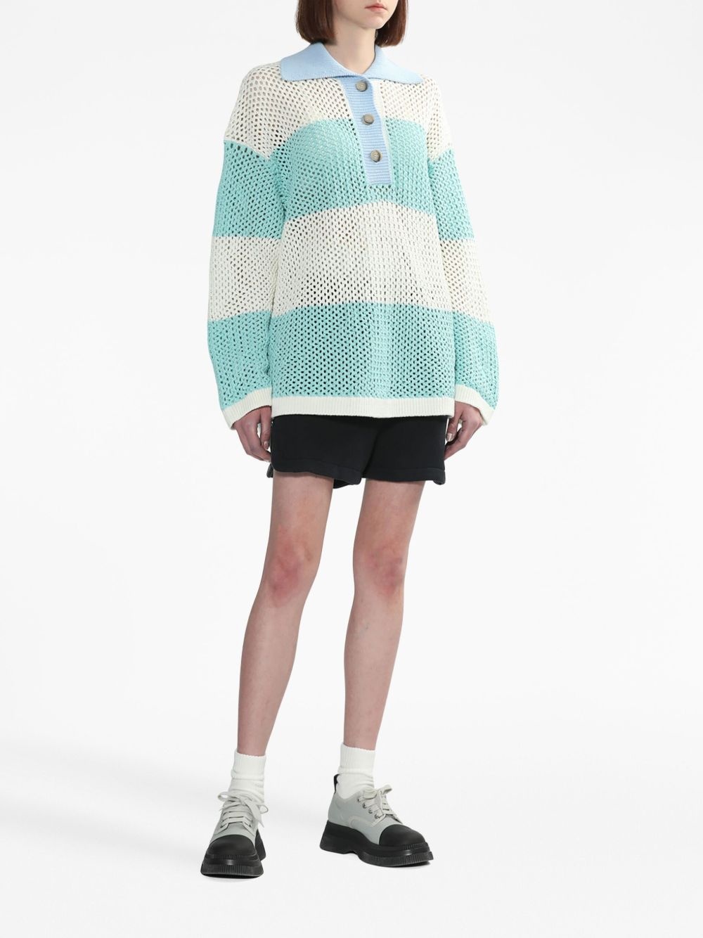 three-tone cotton polo collar - 2