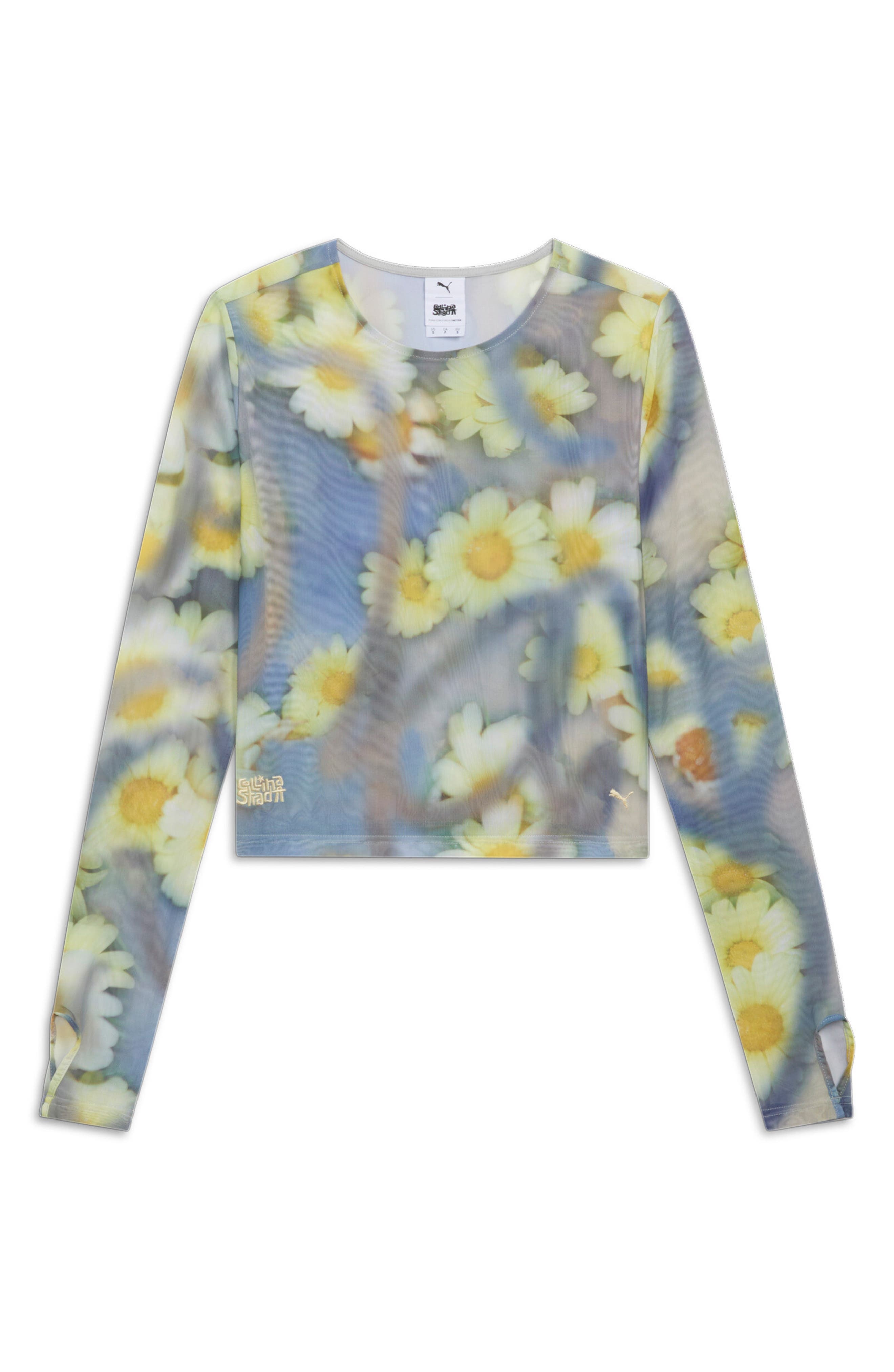 PUMA x Collina Strada Mesh Long Sleeve Top in Yellow Pear-Aop at Nordstrom - 5