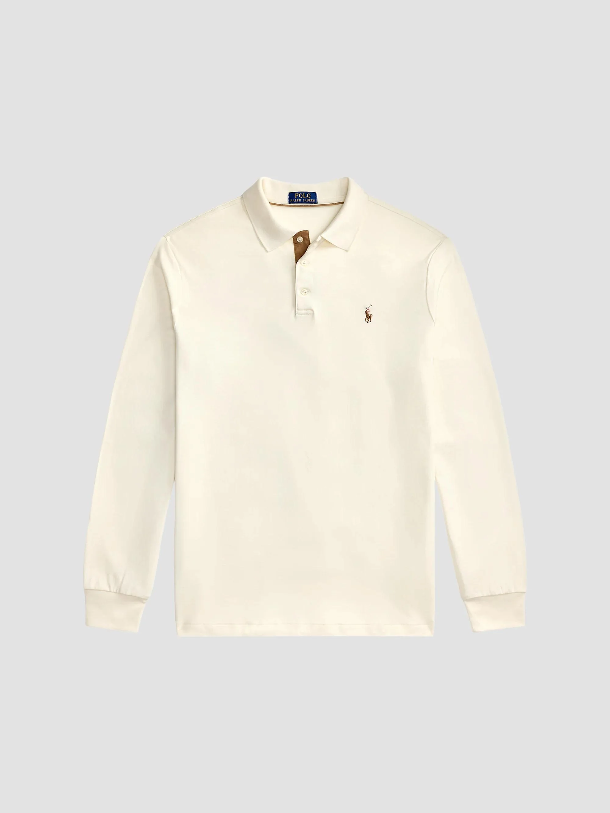 Men's Cotton Interlock Long-Sleeve Polo Shirt - Pale Cream - 1