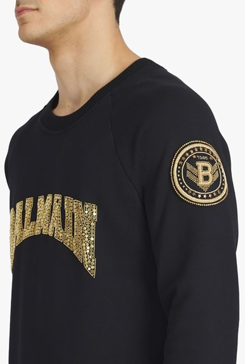 Black cotton sweatshirt with embroidered gold-tone Balmain Paris logo 7