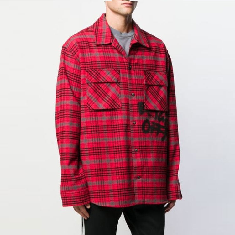 Off-White bled cotton pattern shirt 'Red Black' OMGA091F19F330062010 - 4