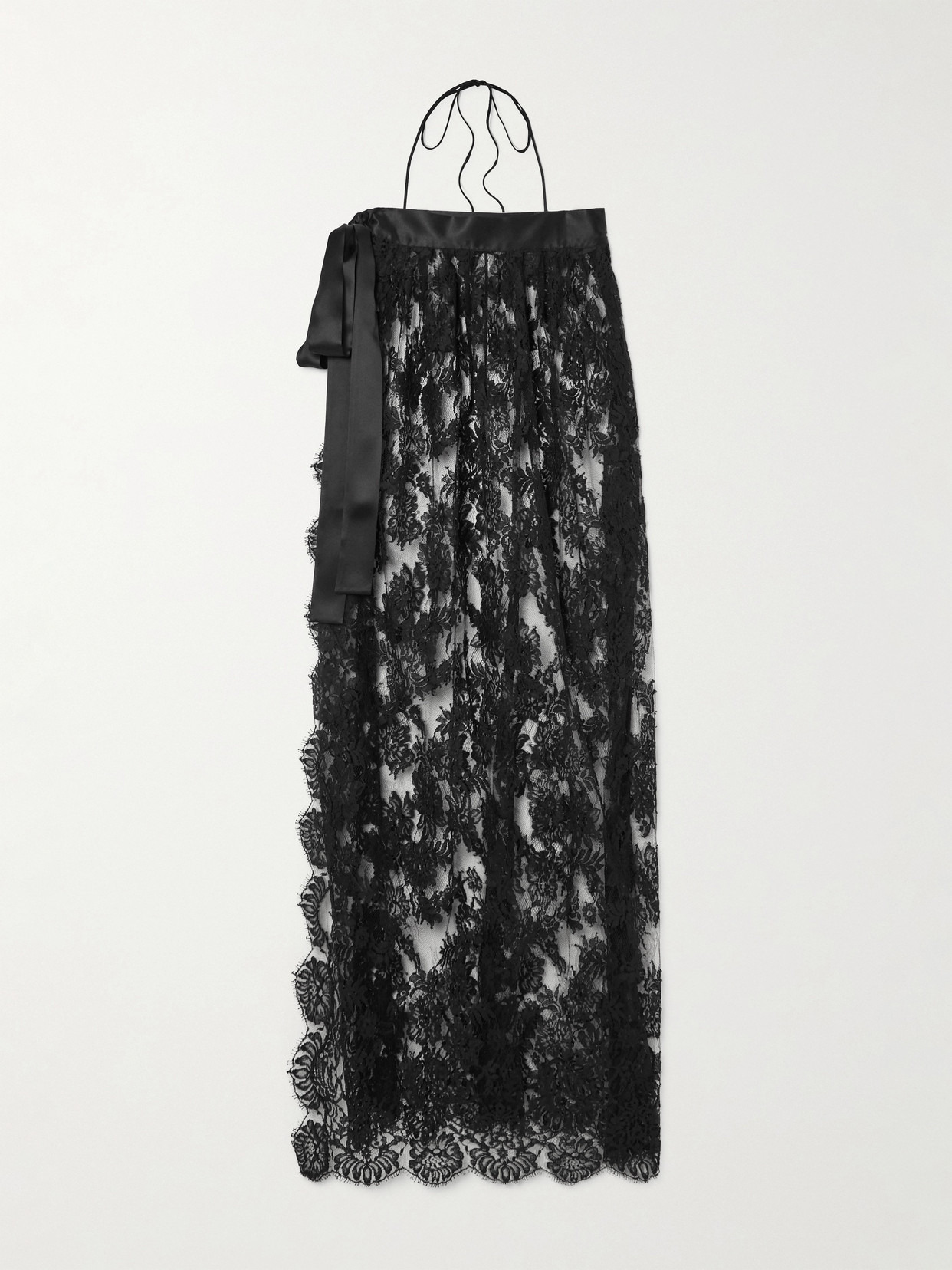 Halterneck Satin-trimmed Cotton-blend Lace Midi Wrap Dress - 1