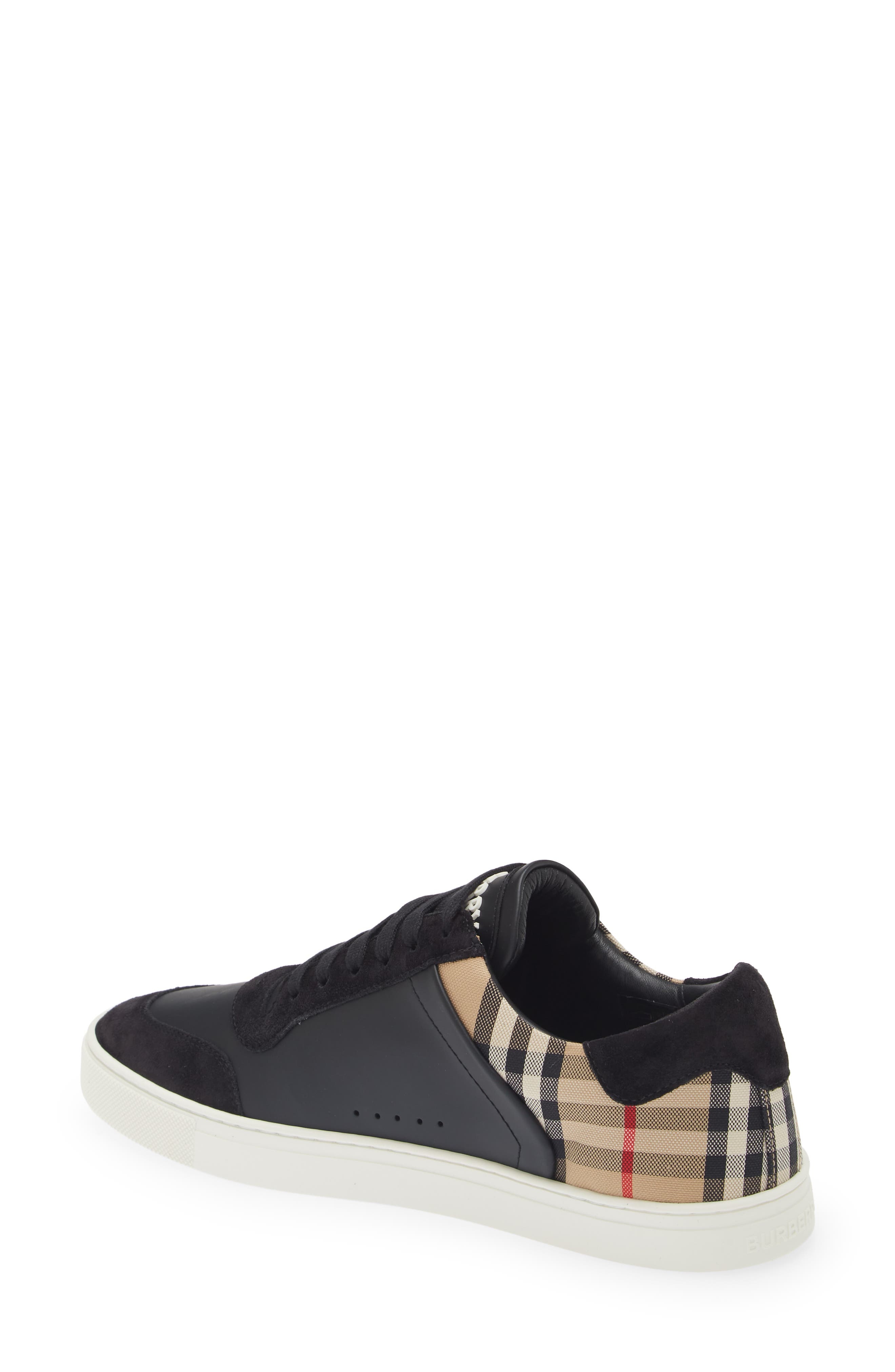 burberry Stevie Leather & Canvas Check Sneaker in Black/arbeige Ip Chk at Nordstrom - 2