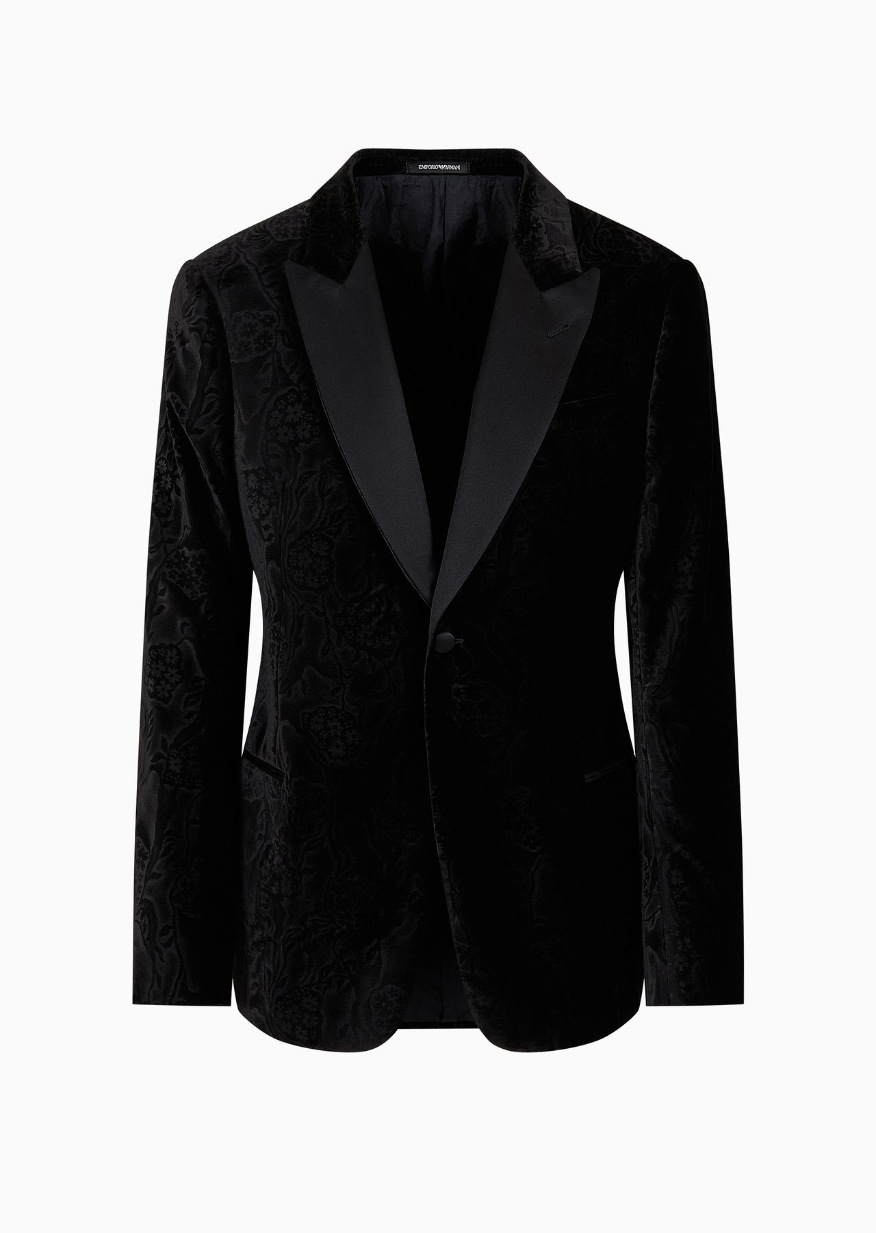 Slim-fit velvet tuxedo jacket with all-over printed motif - 1