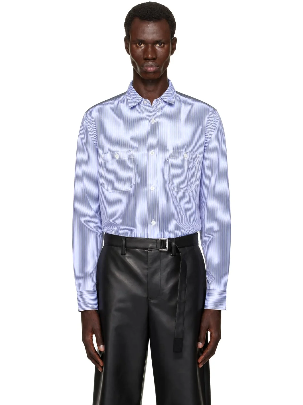 White & Blue Cotton Striped Shirt - 1