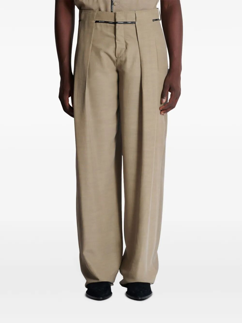 Balmain Men Taupe Cupro Pleated Pants - 5