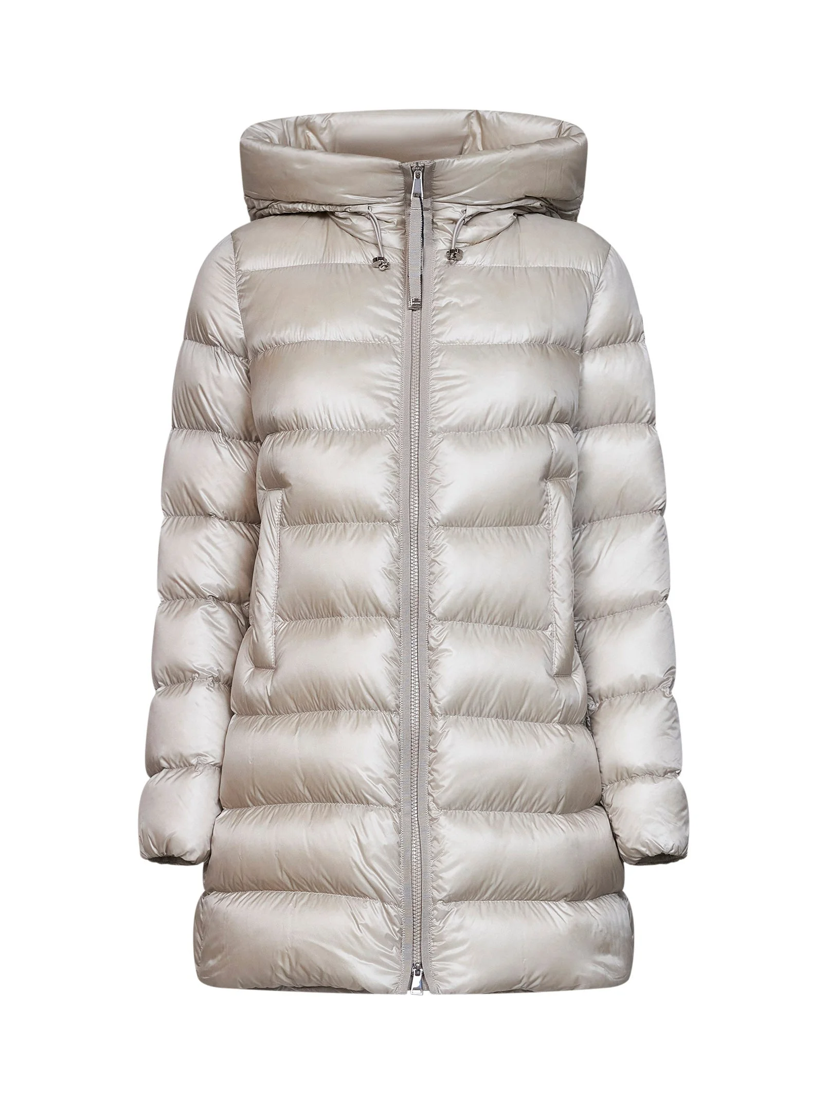 Light beige Suyenne midi hooded down jacket - 1