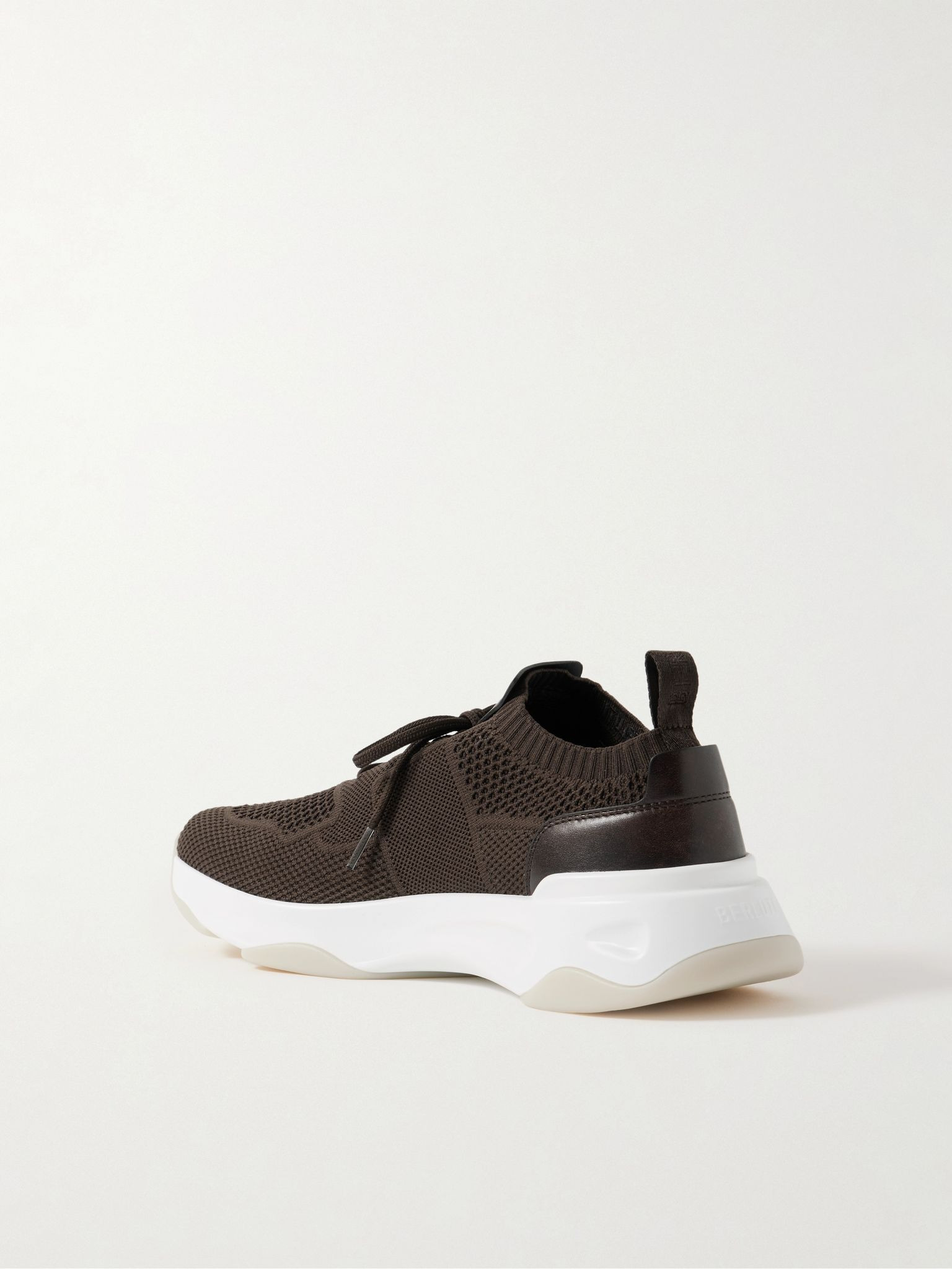 Shadow Venezia Leather-Trimmed Stretch-Knit Sneakers Dark brown - 4