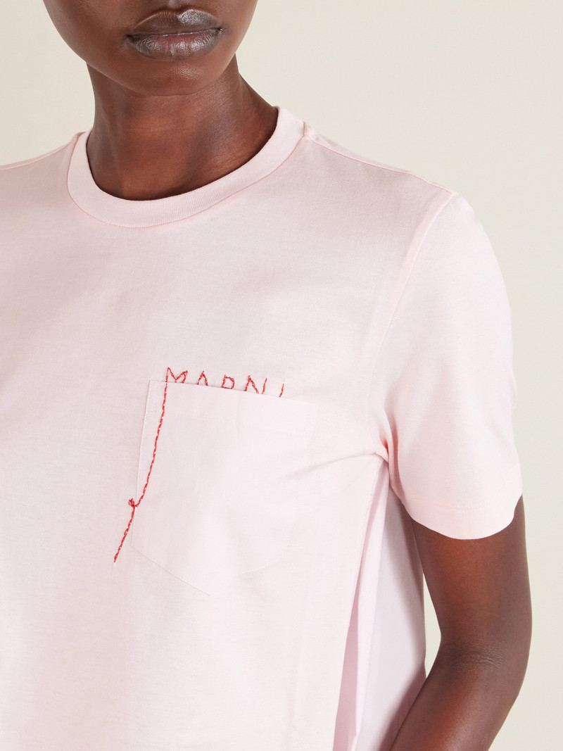 Embroidered Cotton-jersey And Poplin T-shirt 4
