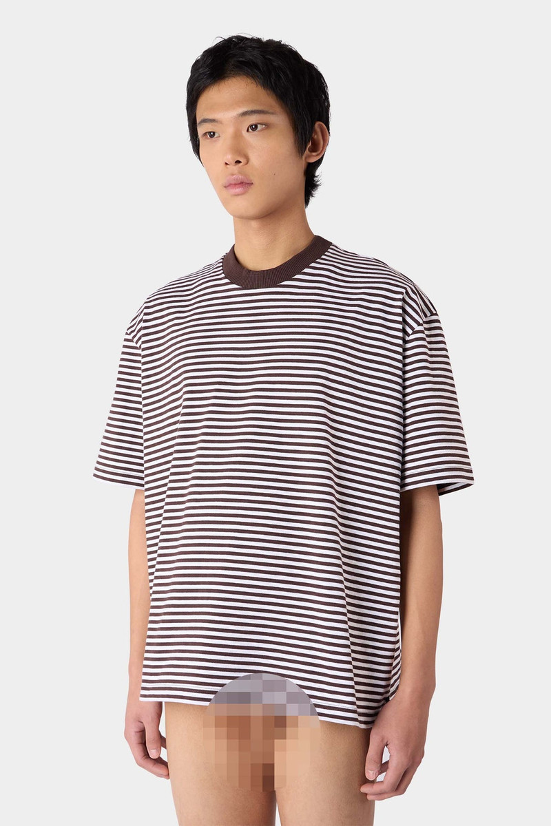 STRIPED OVER T-SHIRT / brown & optical white 3