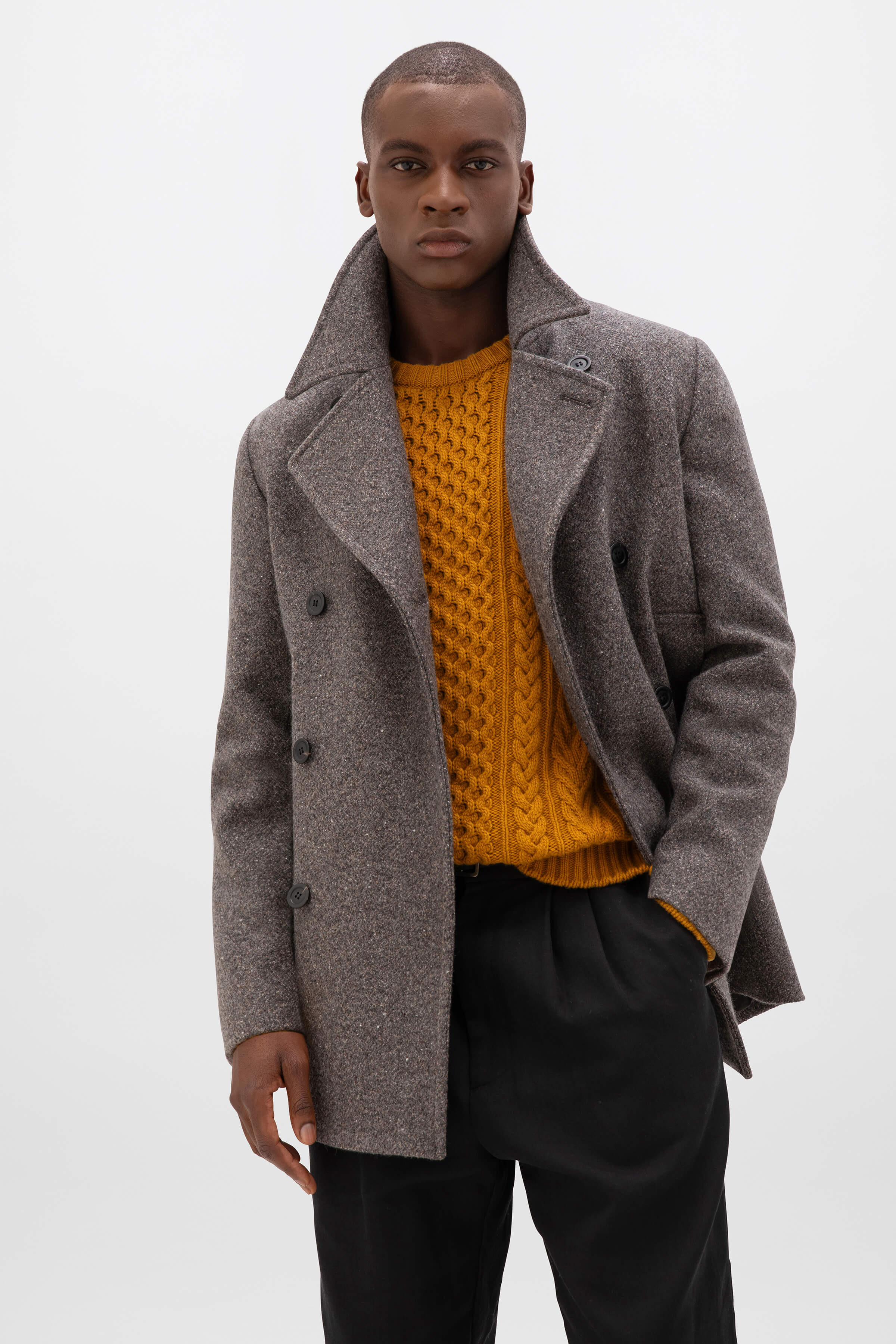 Charcoal Herringbone Pea Coat - 3