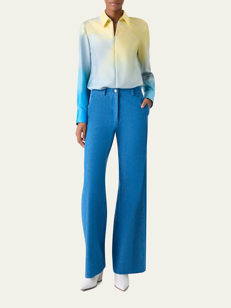 AKRIS Sunbeam-Print Silk Twill Zip Collared Blouse outlook