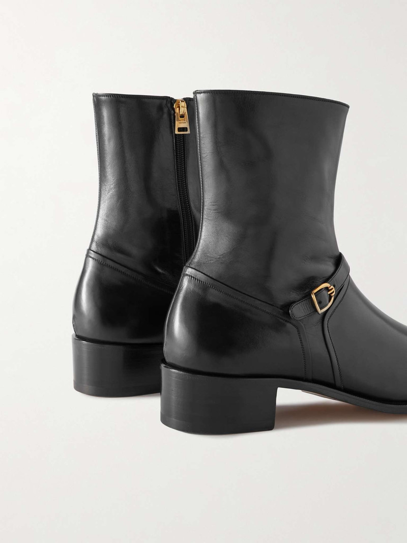 Buckled Polished-Leather Boots 5
