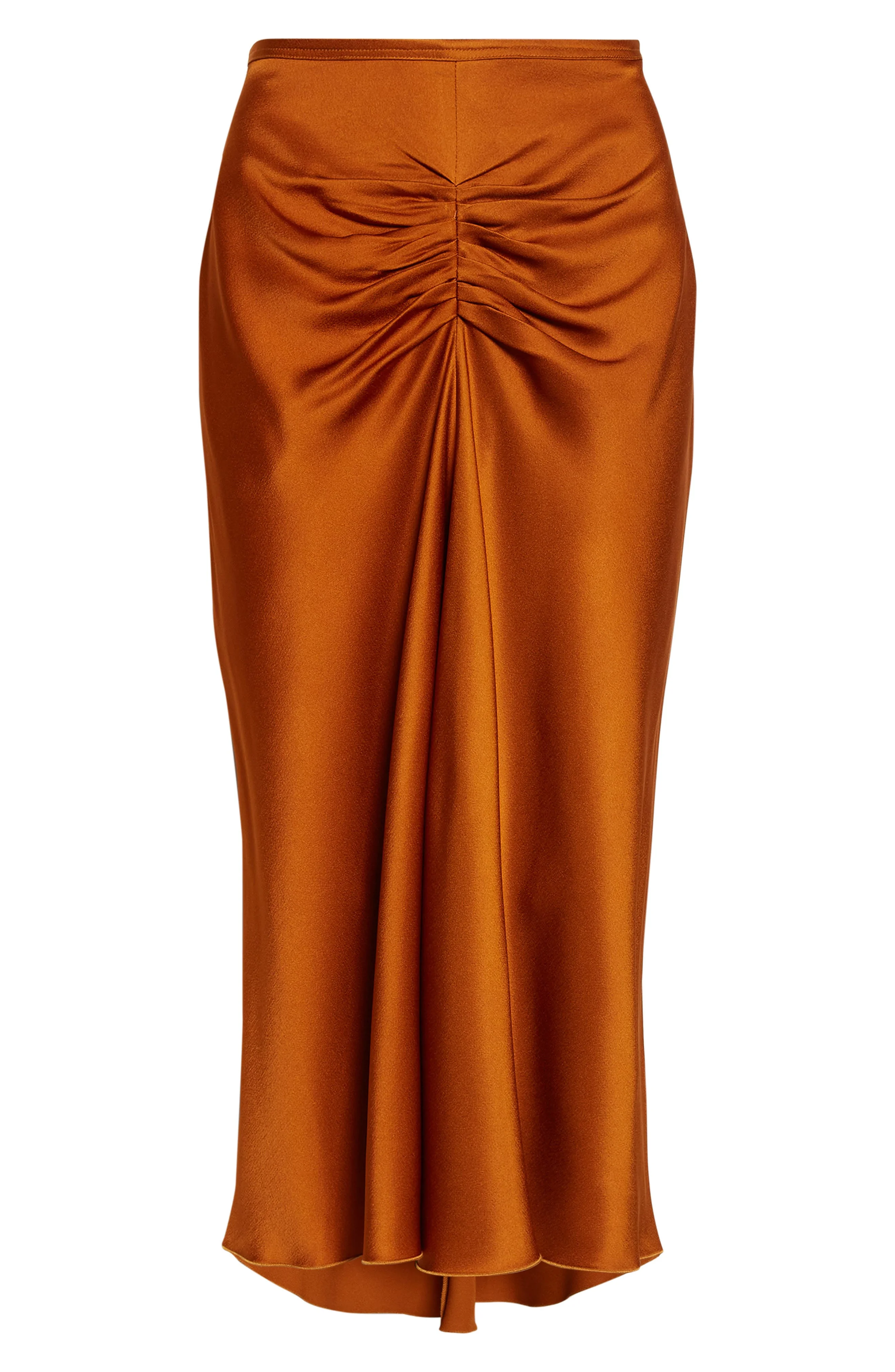 Victoria Beckham Gathered Satin Midi Skirt in Bronze at Nordstrom - 1