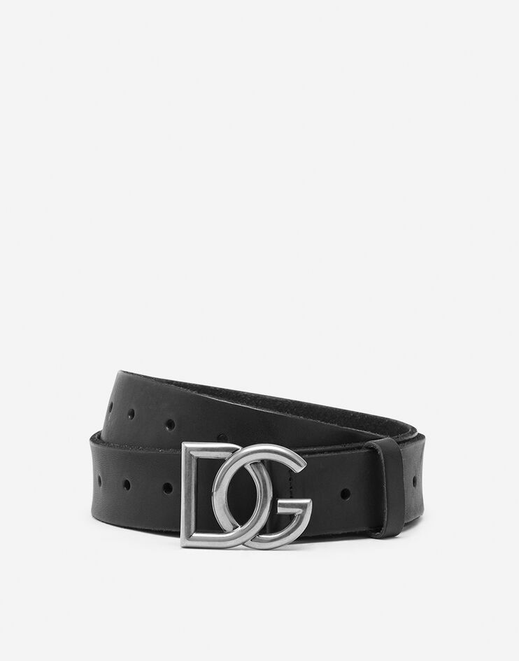 Split-grain leather belt with crossover DG logo - 1