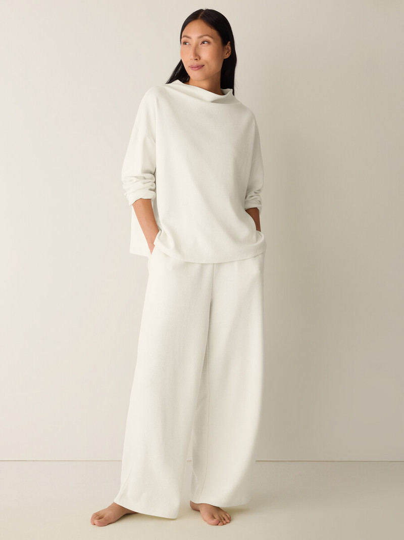 EILEEN FISHER Waffle Cotton Blend Doubleknit Funnel Neck Box-Top outlook