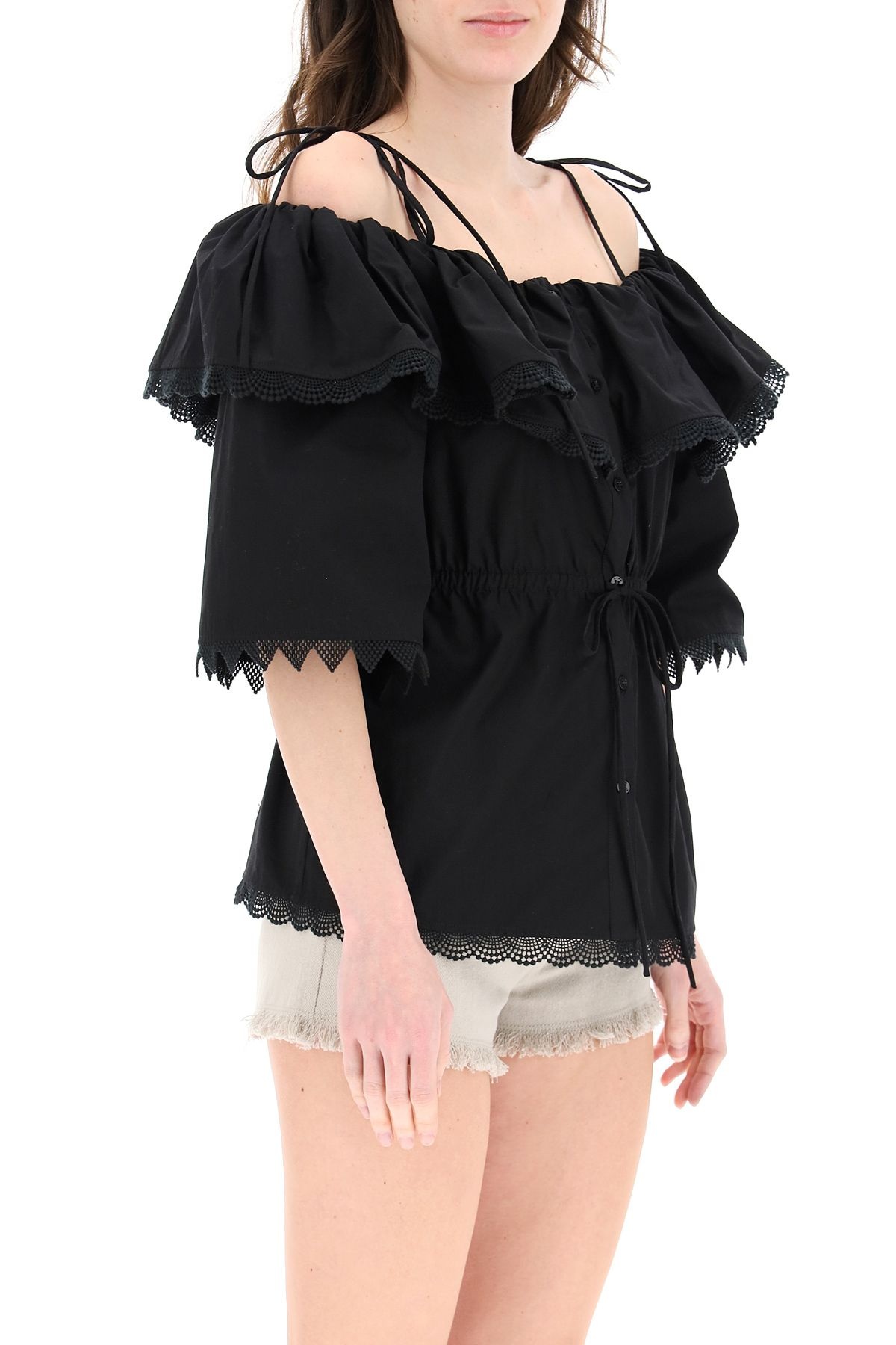 POPLIN BLOUSE WITH LACE TRIMS - 3