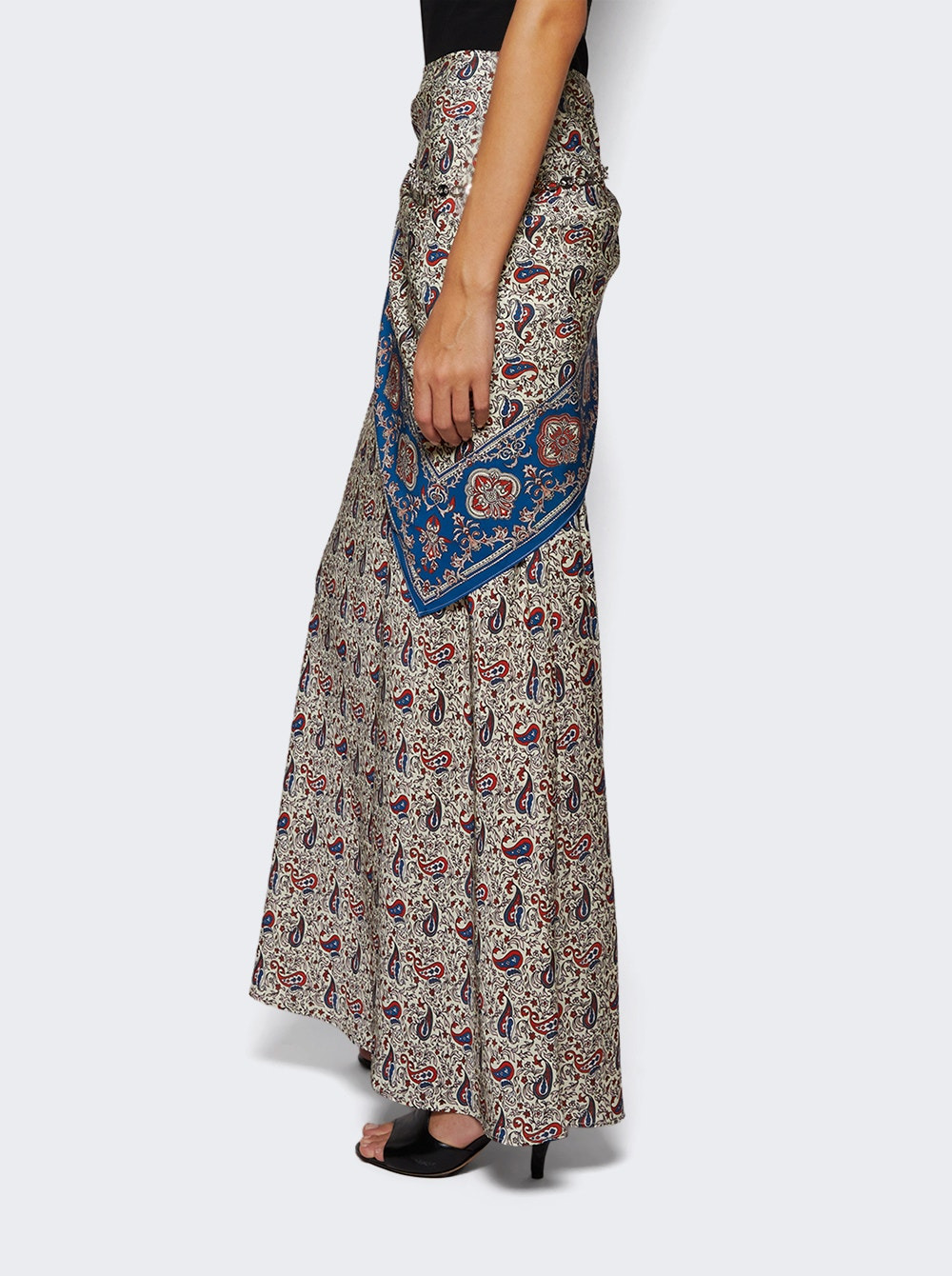Long Satin Skirt Paisley Bandana Print - 3