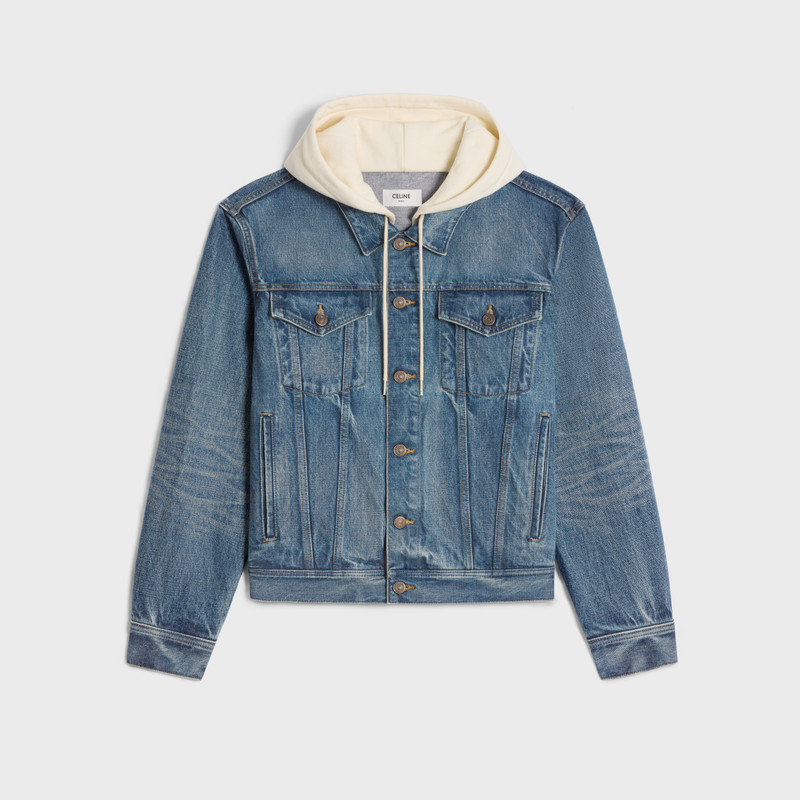 trucker jacket with hood in union wash denim 1