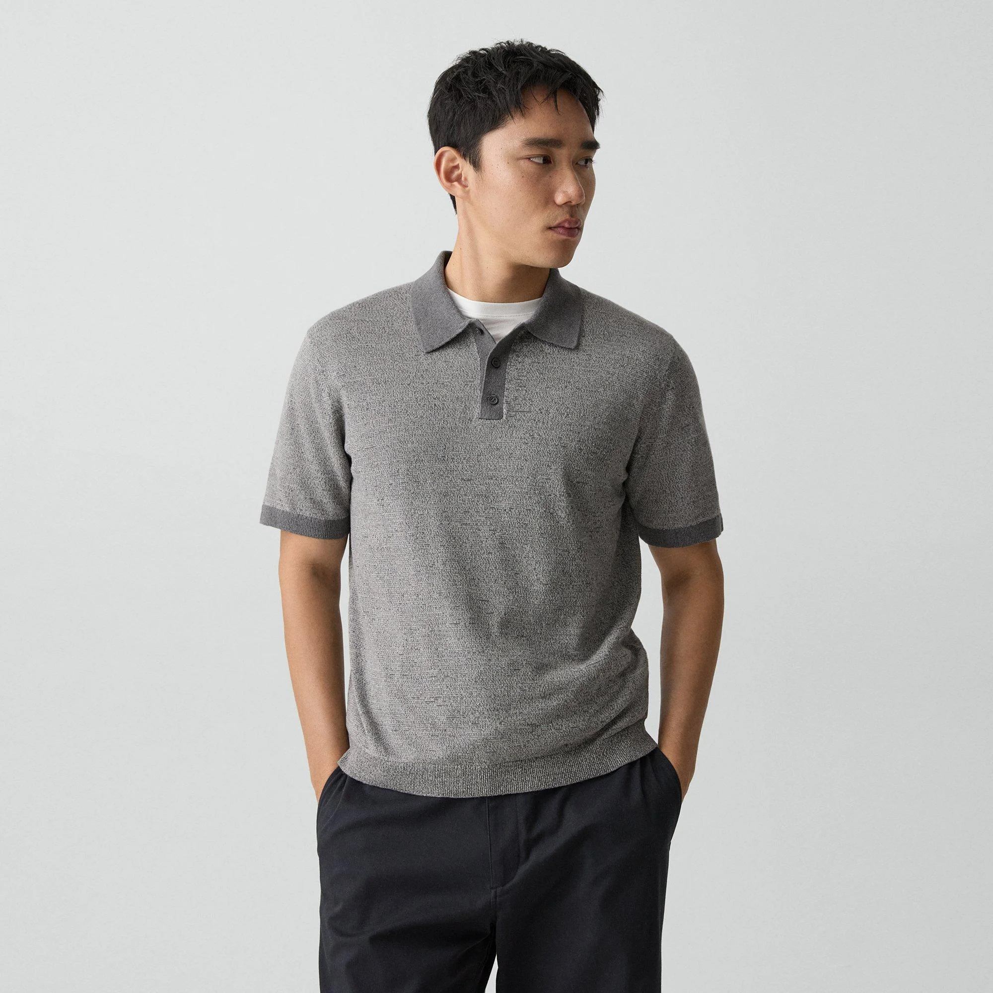Short-Sleeve Polo Shirt in Silk Linen - 1
