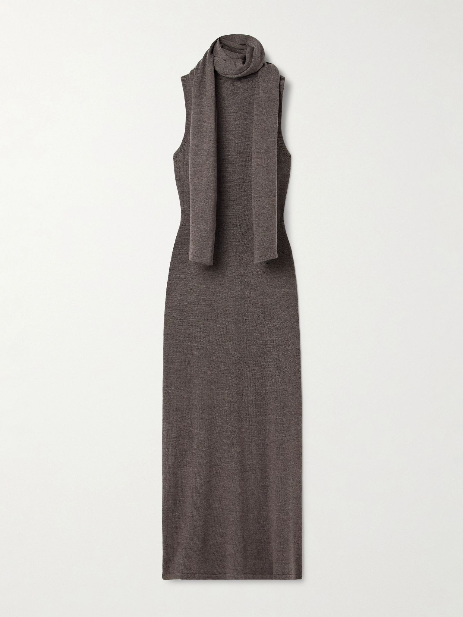Canal scarf-detailed wool turtleneck midi dress Brown - 1