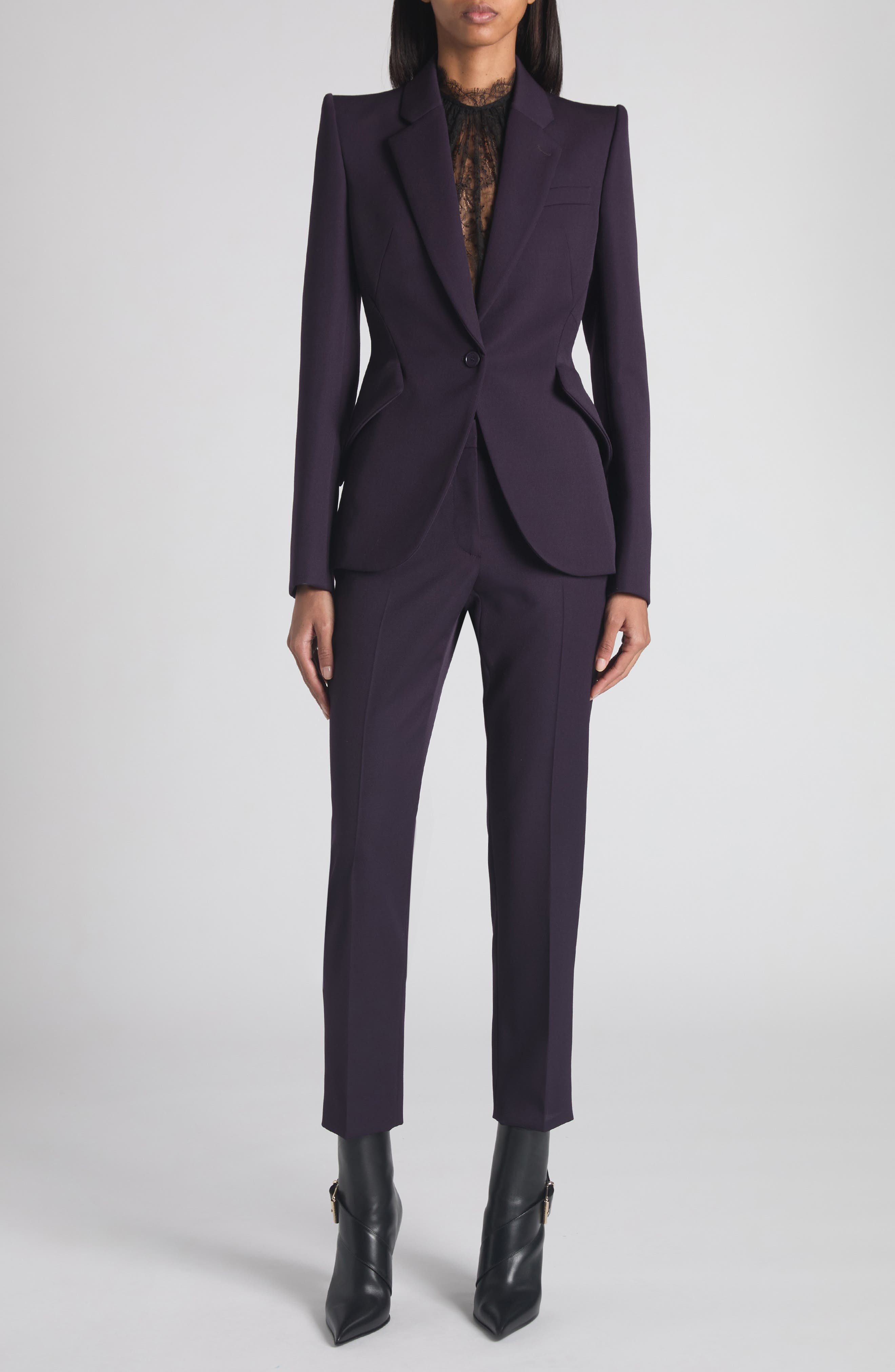 McQueen One-Button Wool Jacket in Violet at Nordstrom - 6