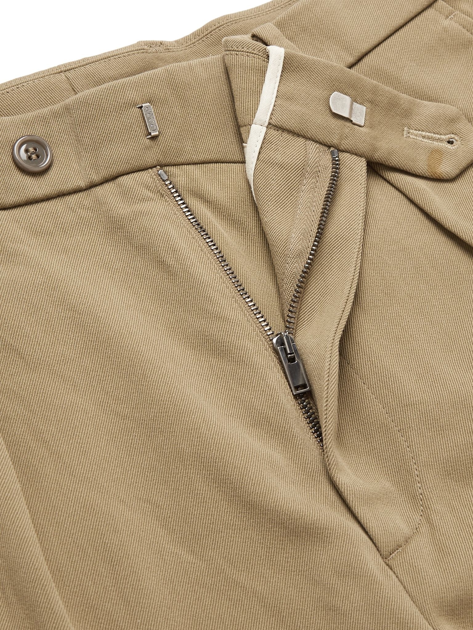 Tapered Logo-Appliquéd Pleated Cotton-Gabardine Trousers - 3