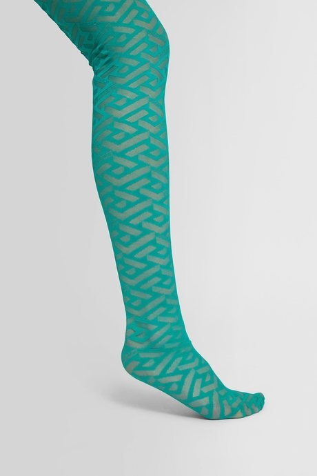 Versace women's turquoise la greca tulle tights - 1