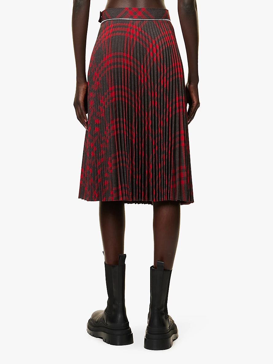 Checked pleated woven midi skirt - 4