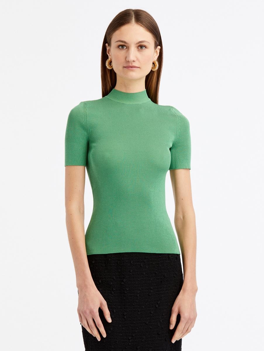 SHORT SLEEVE MOCK NECK RIBBED PULLOVER - 1