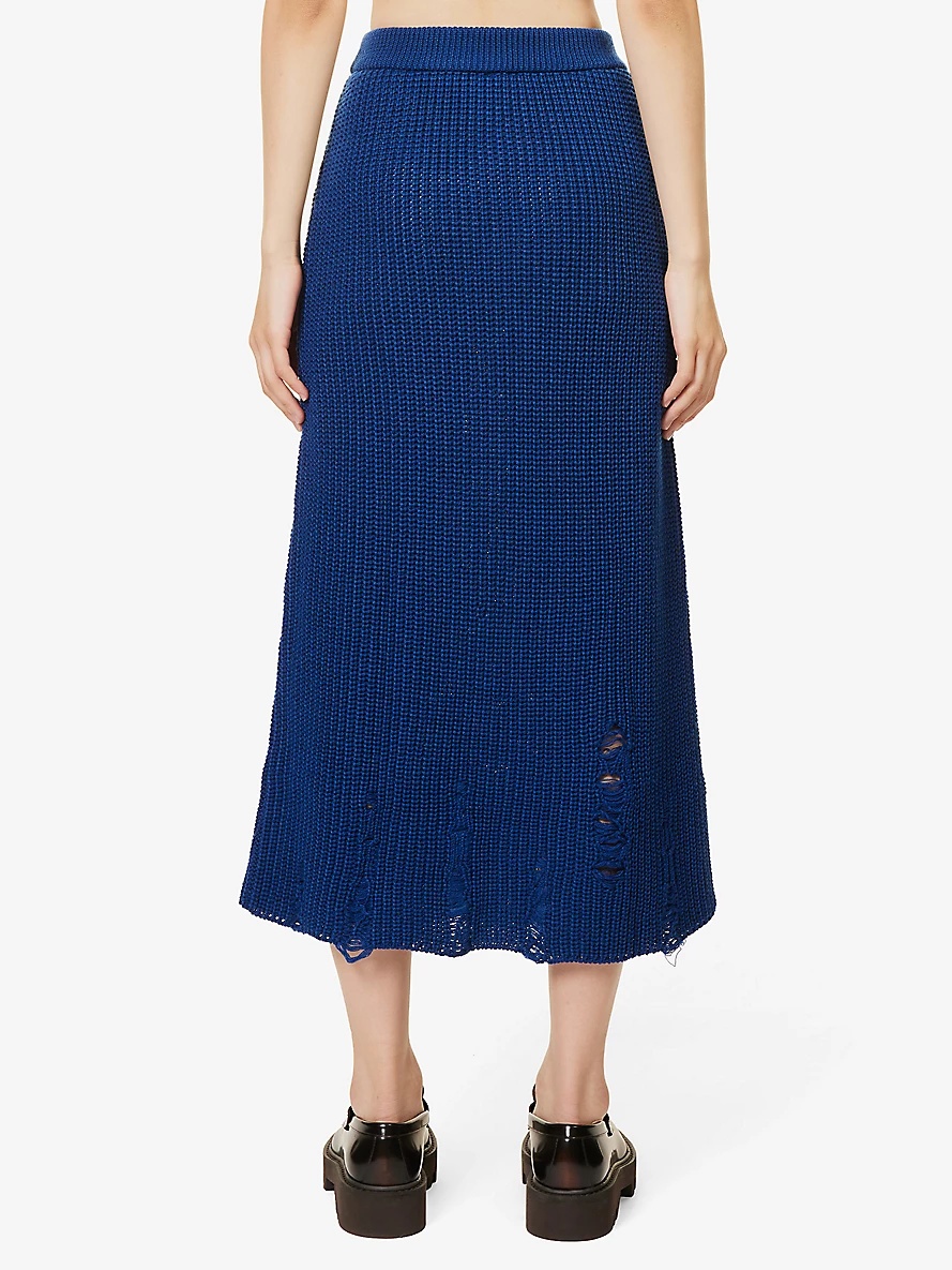 Distressed wool-blend knitted midi skirt - 4