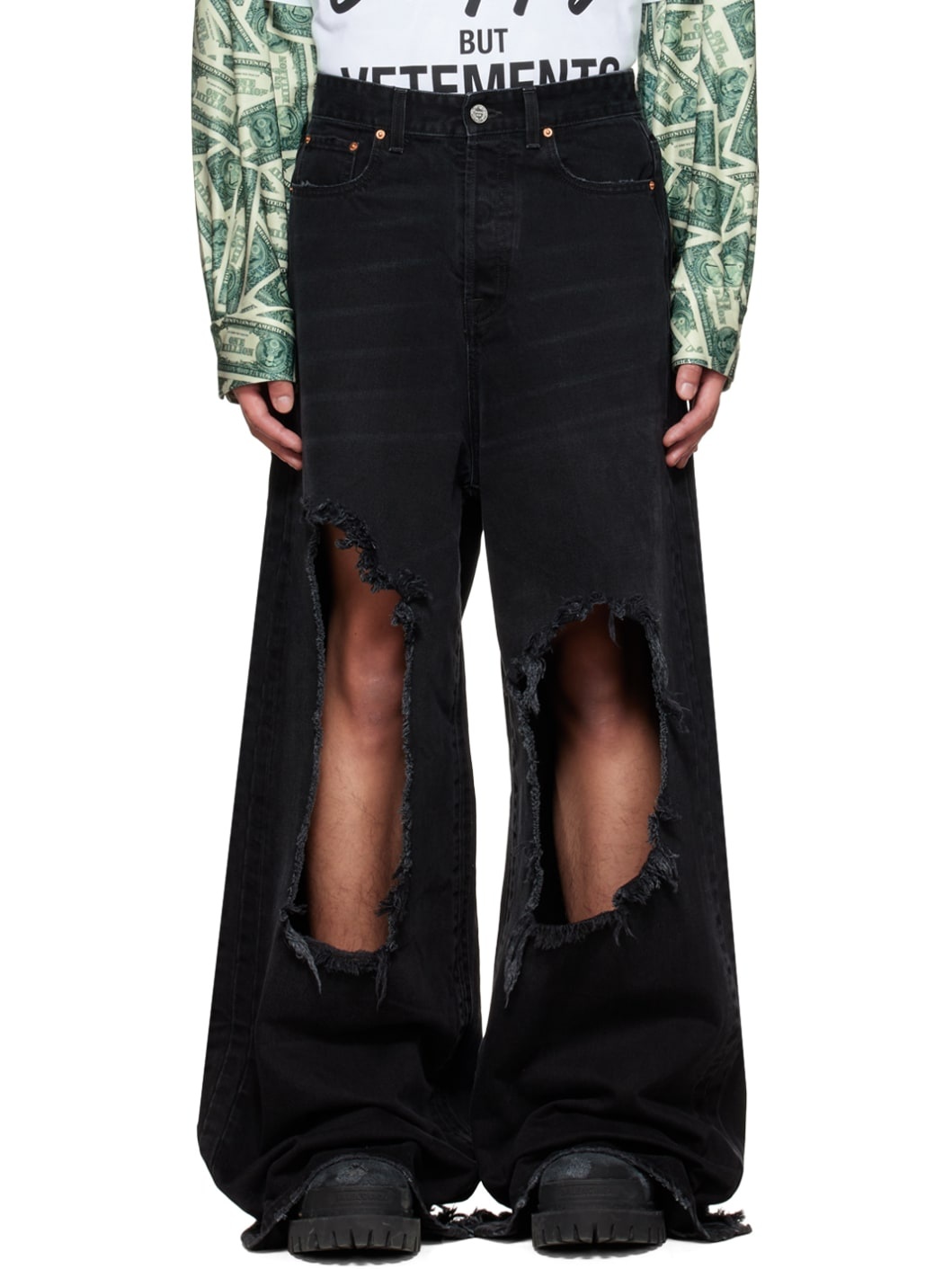 Black Big Shape Destroyed Jeans - 1