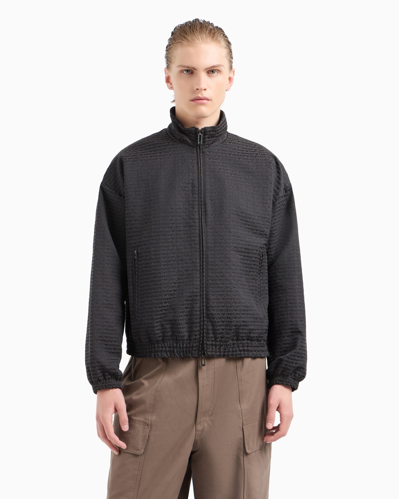 FULL ZIP BLOUSON IN ALL-OVER JACQUARD LETTERING FABRIC - 2