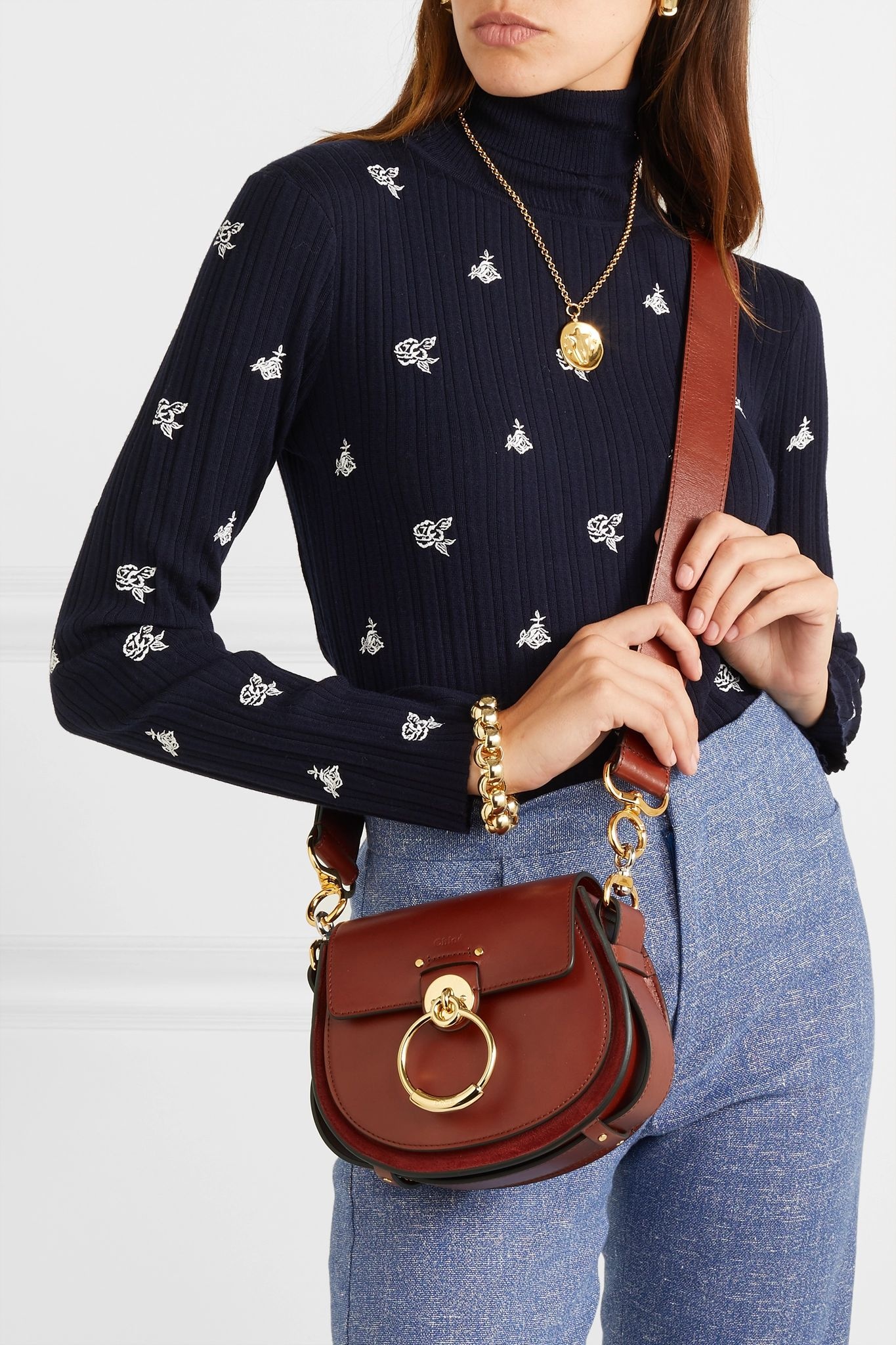 Tess small leather and suede shoulder bag - 6