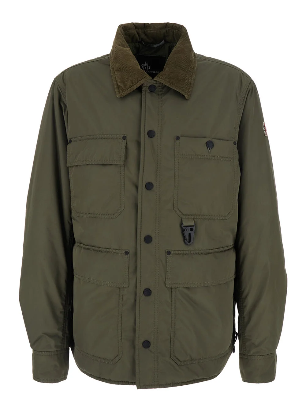 Moncler Grenoble Men 'Waterton' Green Down Jacket With Contrasting Collar And Logo Patch On The Slee - 1