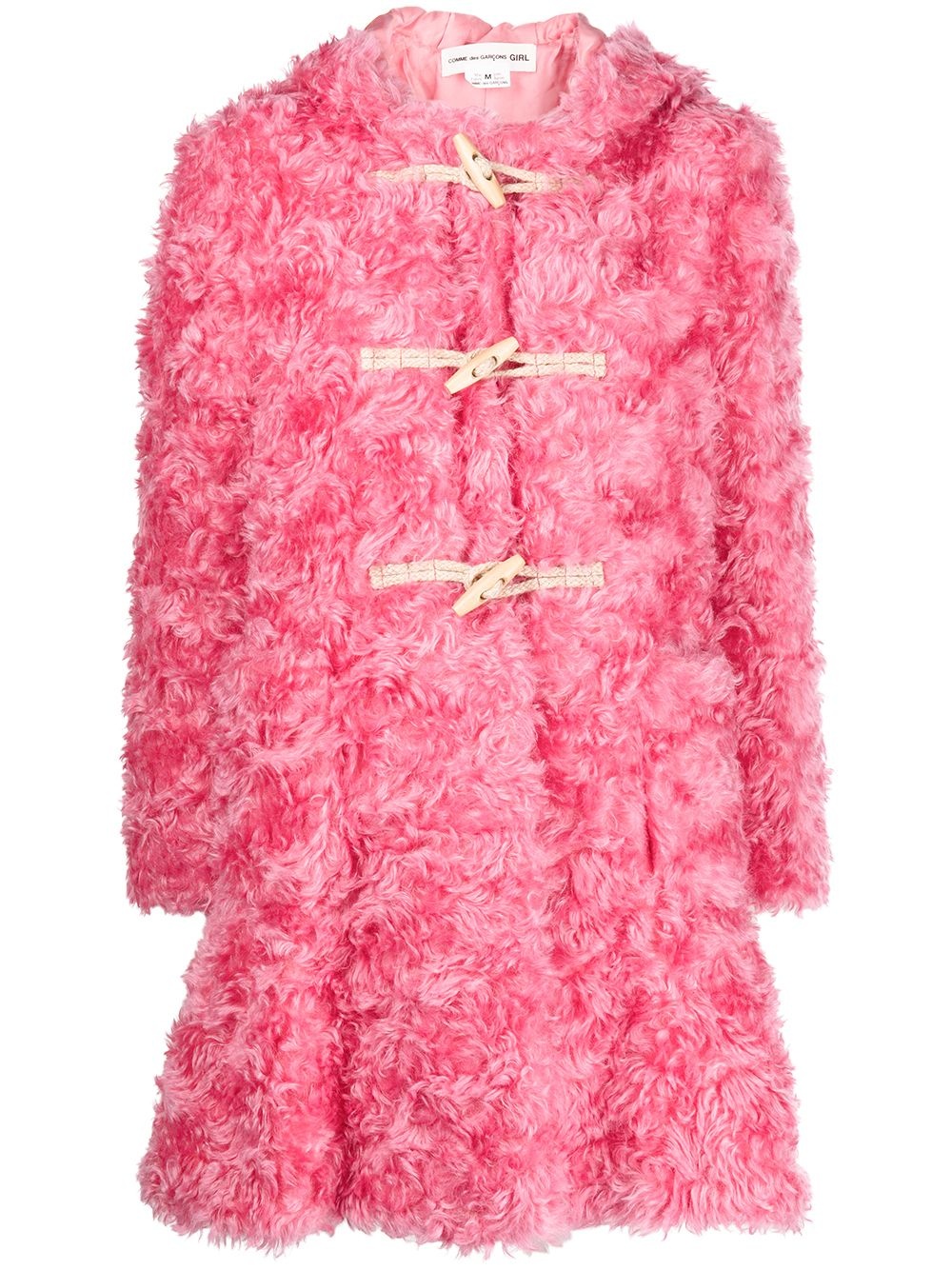 hooded faux-fur toggle-fastening coat - 1