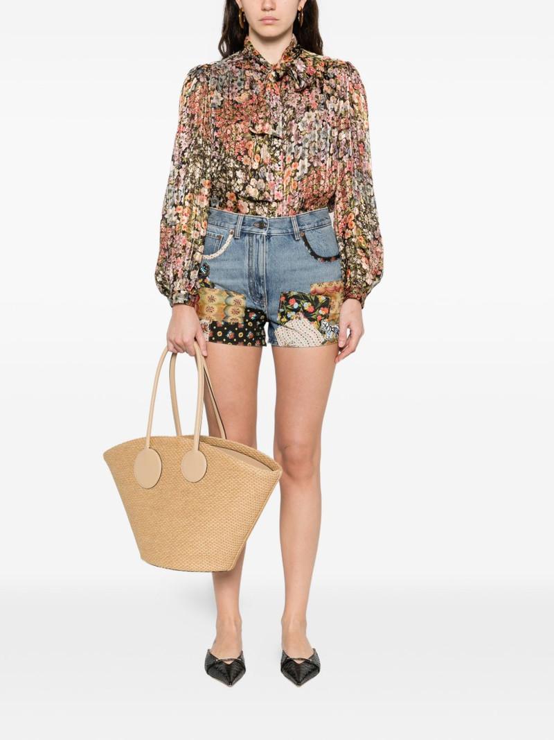 Valentino patchwork beaded-appliqué denim shorts outlook