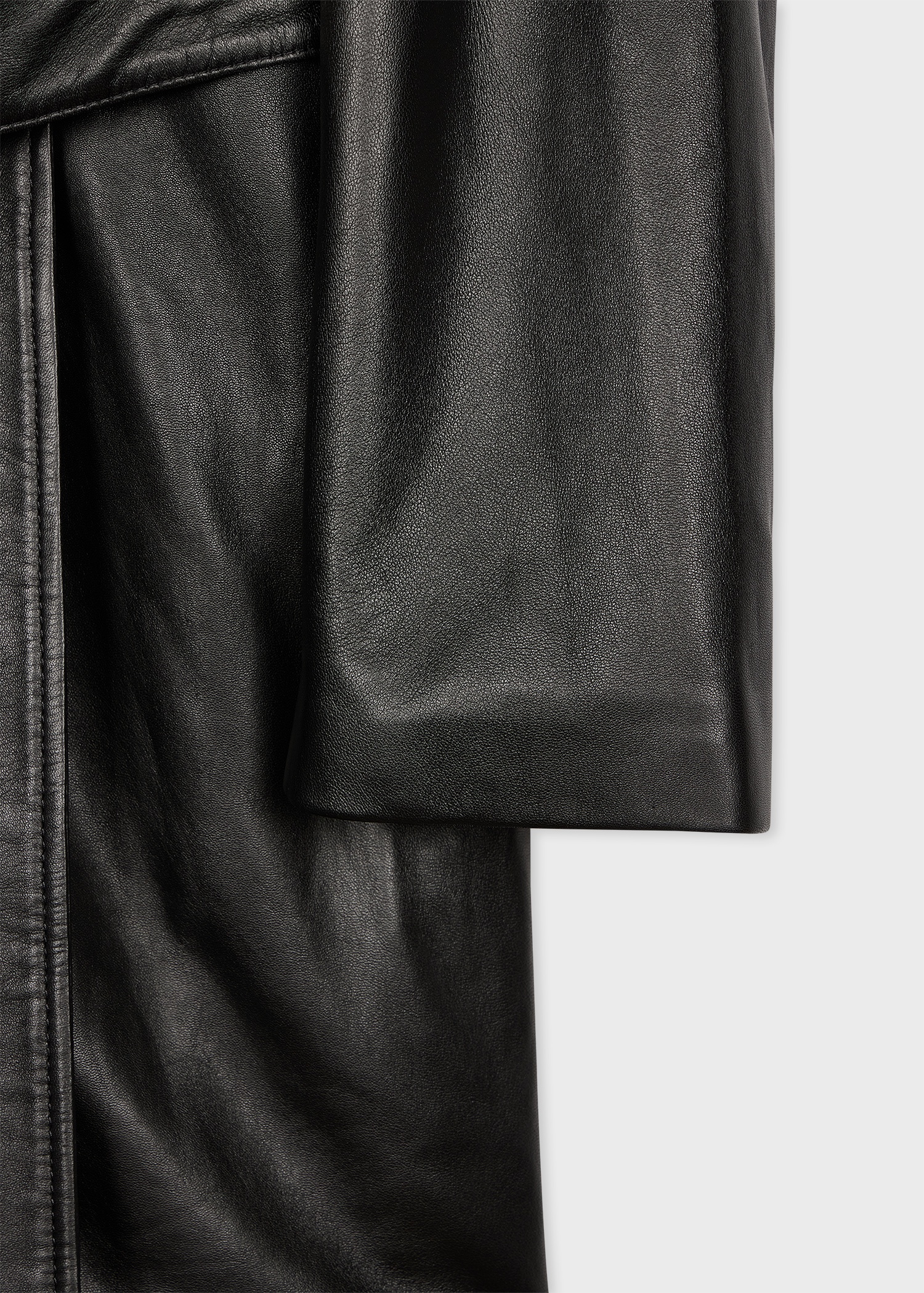 Women's Black Leather Trench Coat - 2