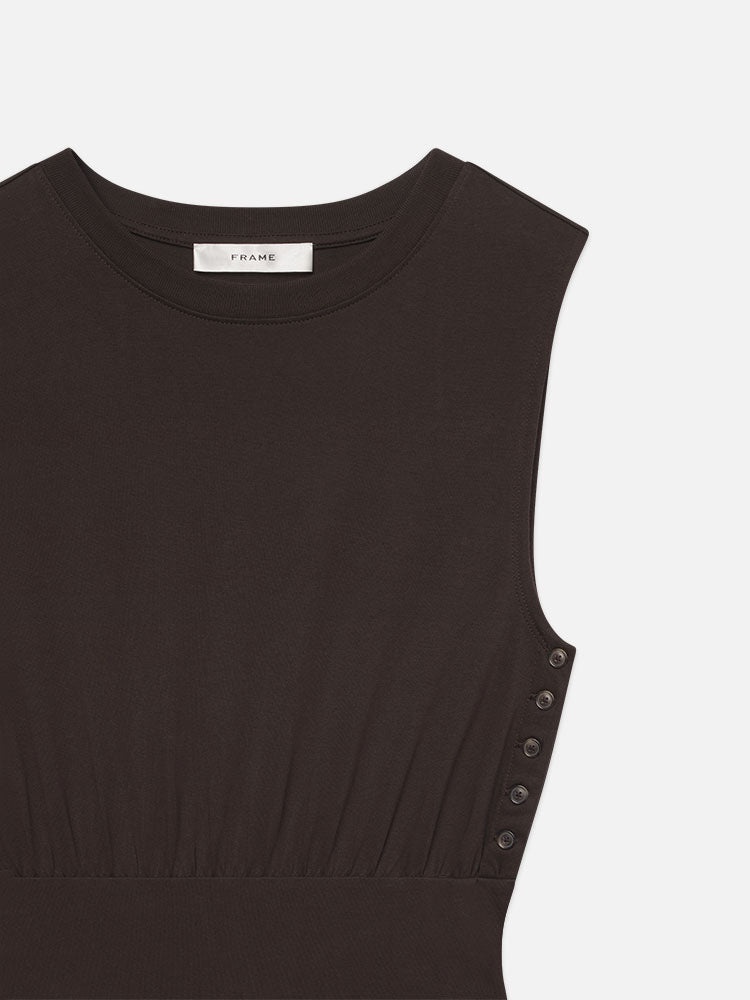 Banded Jersey Button Dress in Chocolate Brown - 3