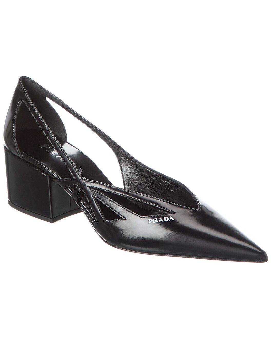 Prada Cutout Leather Pointy-Toe Pump - 1