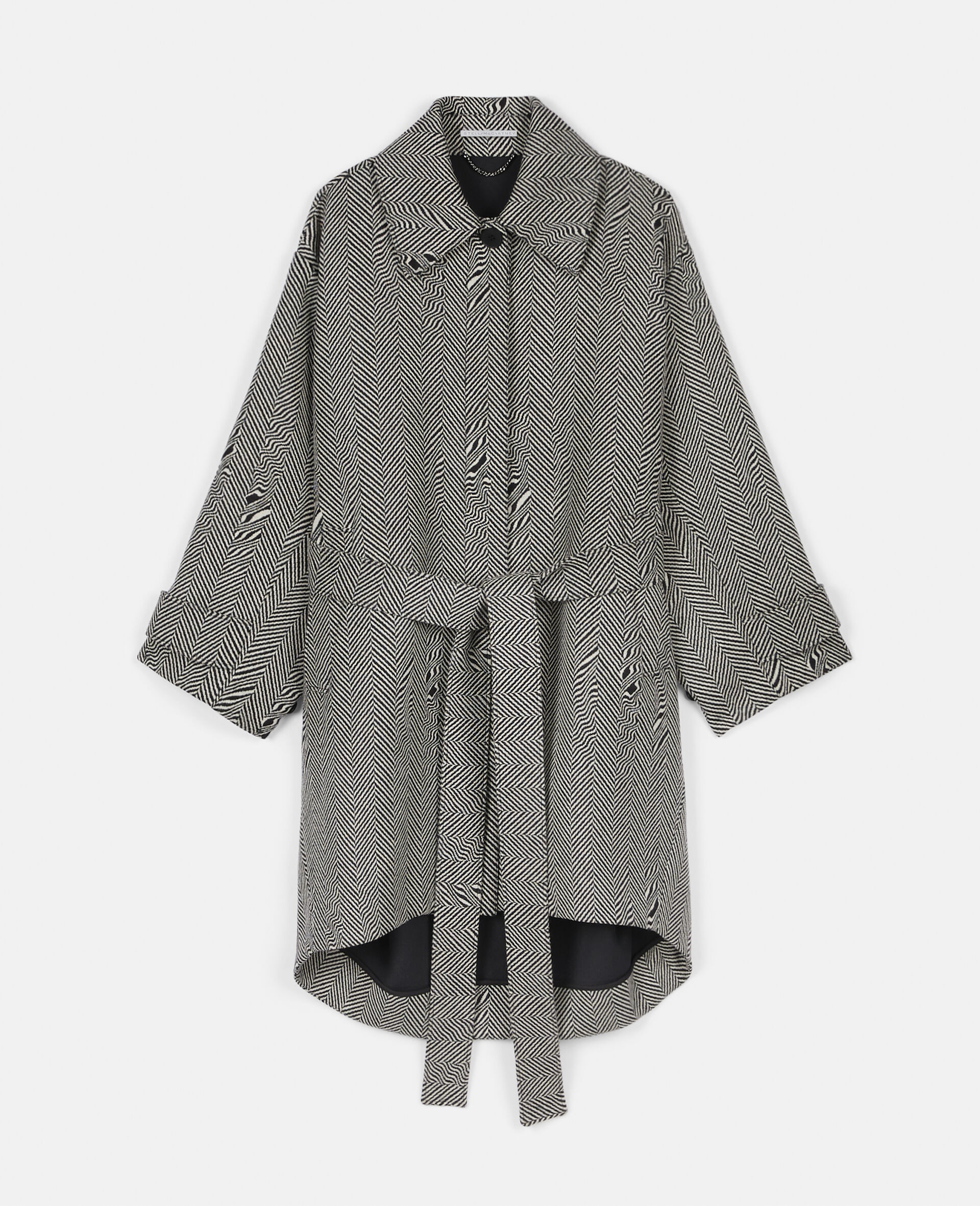 Glitched Herringbone Wool Coat - 1
