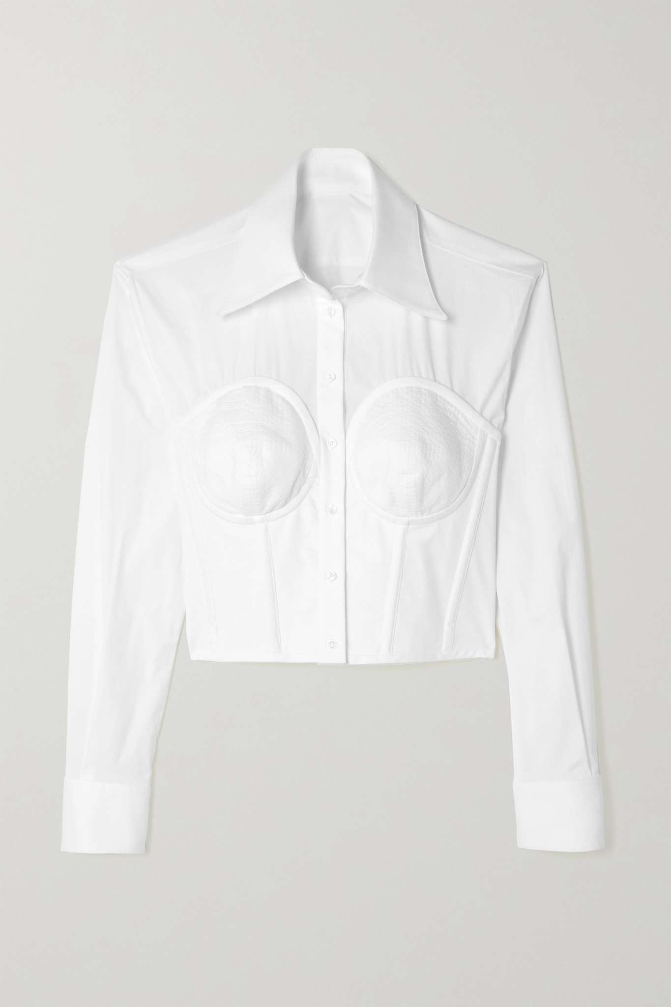 Layered cotton-blend poplin and piqué shirt - 1