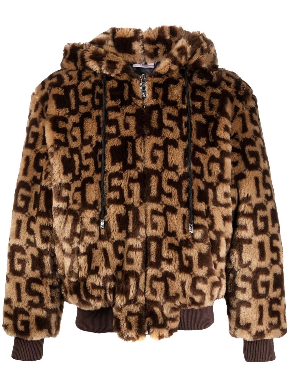 monogram-print faux fur jacket - 1