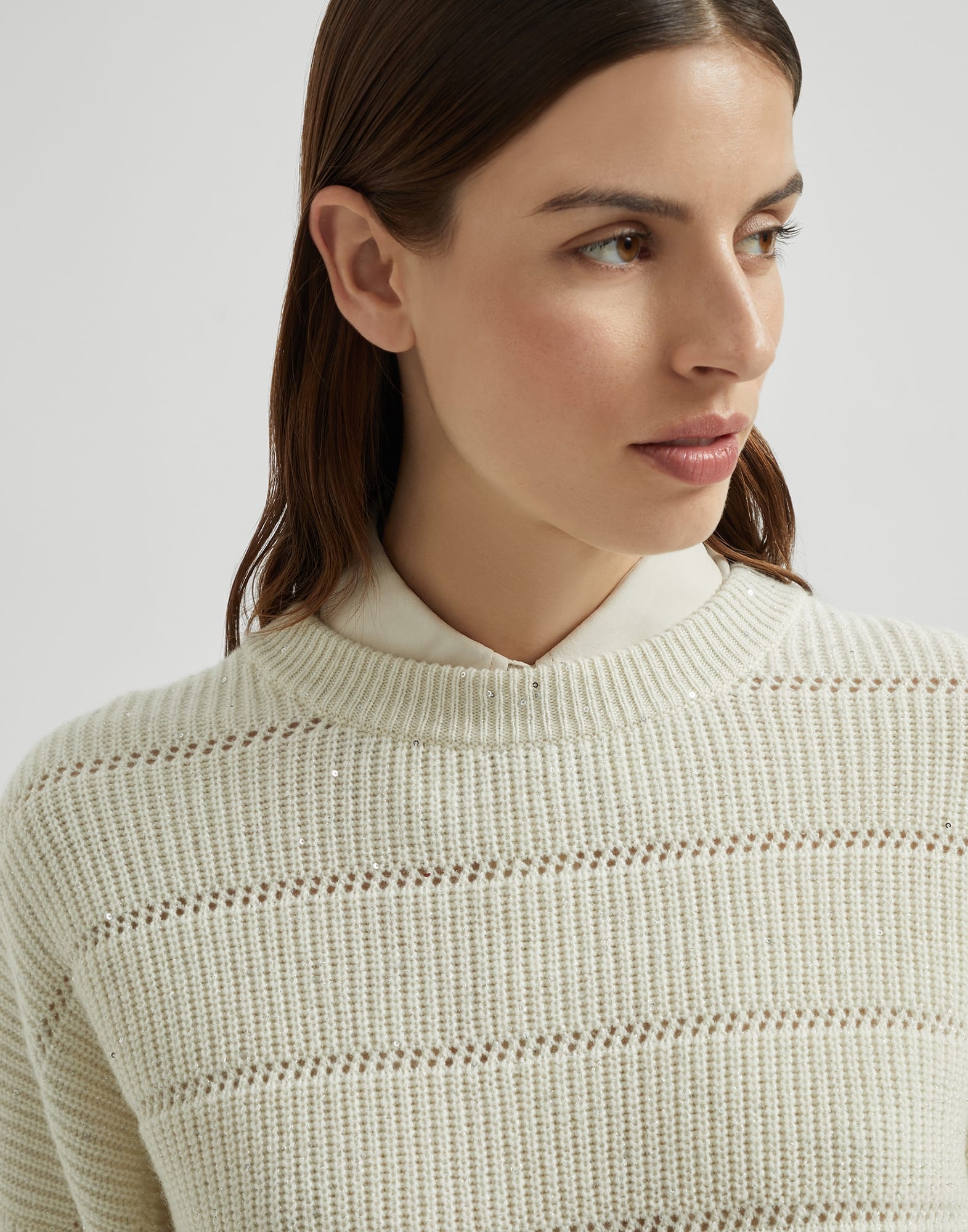 Dazzling cashmere and wool ribbed sweater with openwork stripe - 3
