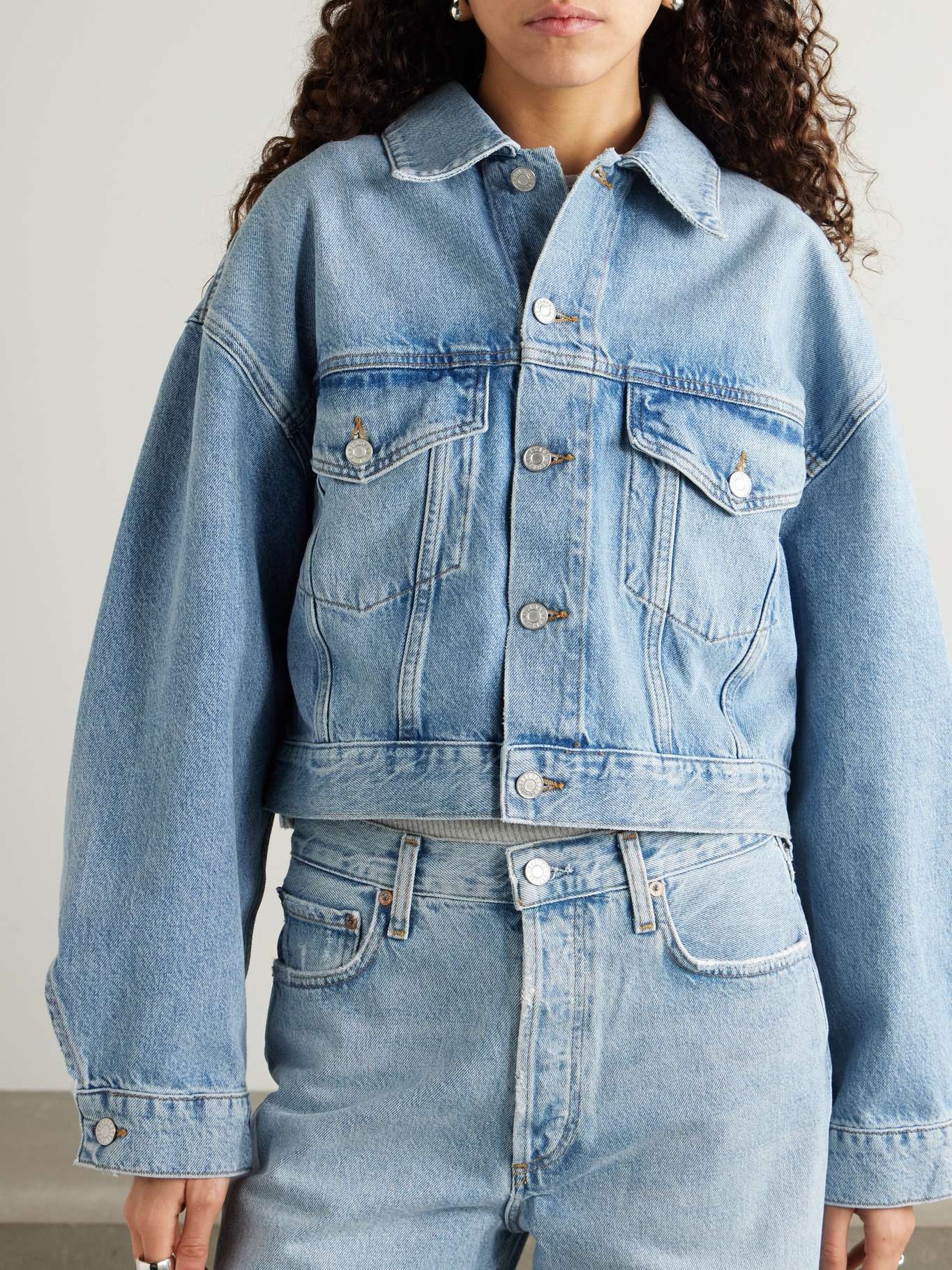 Palmer cropped recycled-denim jacket Light denim - 3