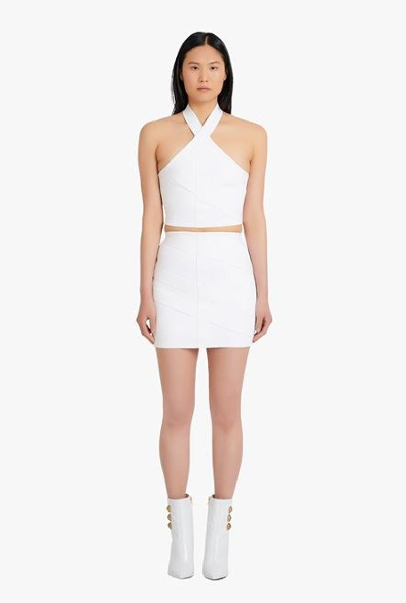Short ivory and white knit bandage skirt 4